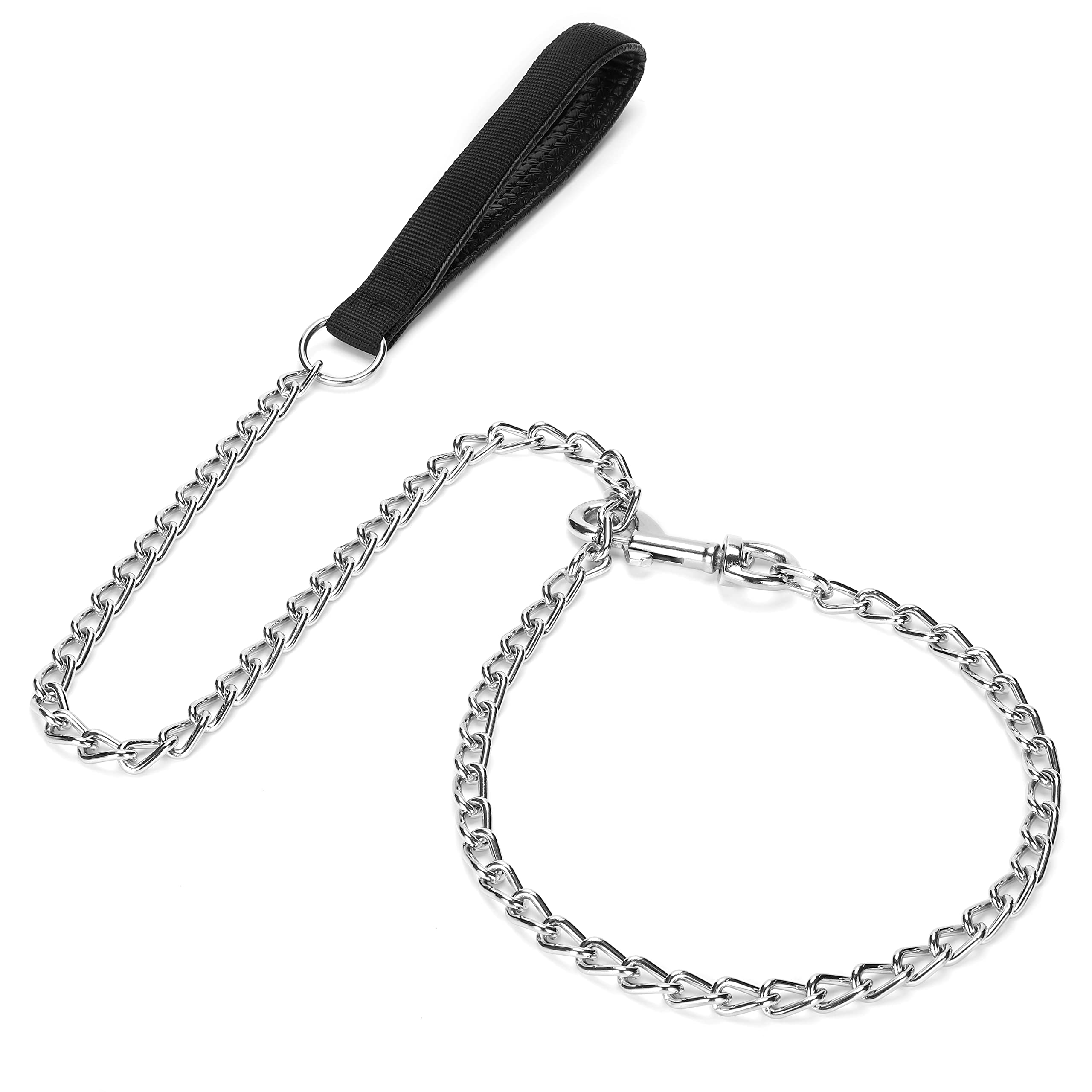 Metal Chain Heavy Duty Dog Leash, Chew Proof Dog Leash with Soft Handle for Large & Medium Size Pets Walking(6 ft. x 3.0 mm Blac