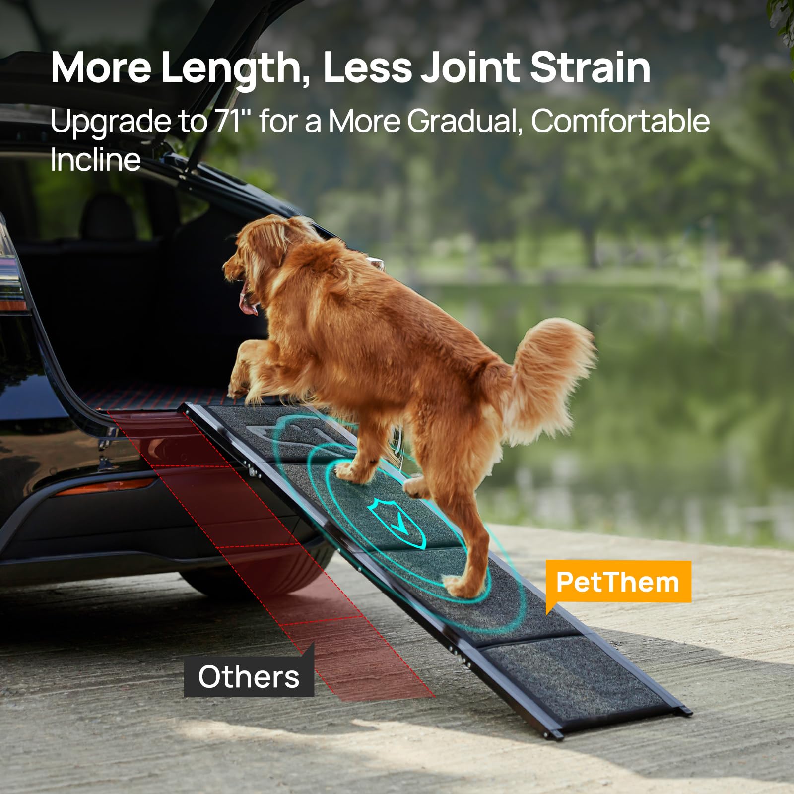 Petthem Dog Ramp For Car 71'' X-Long & 17.2'' Wide Folding Dog Ramps For Large Dogs With Non-Slip Rug Surface Portable Dog Car R