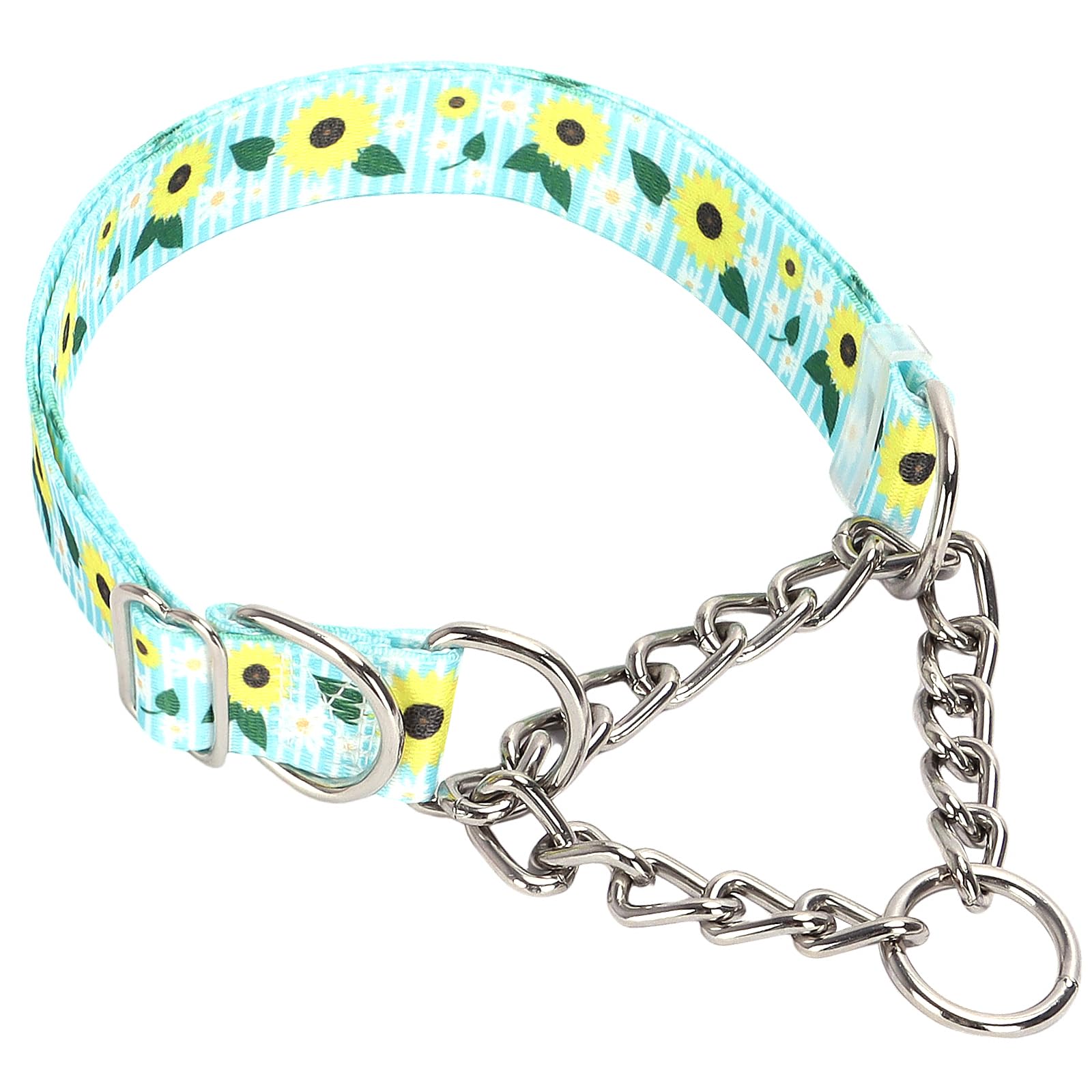 Martingale Collar For Dogs With Nylon & Steel Chain Limited Cinch Design, Sunflower No Choke Dog Collar, Adjustable No Pull Dog 