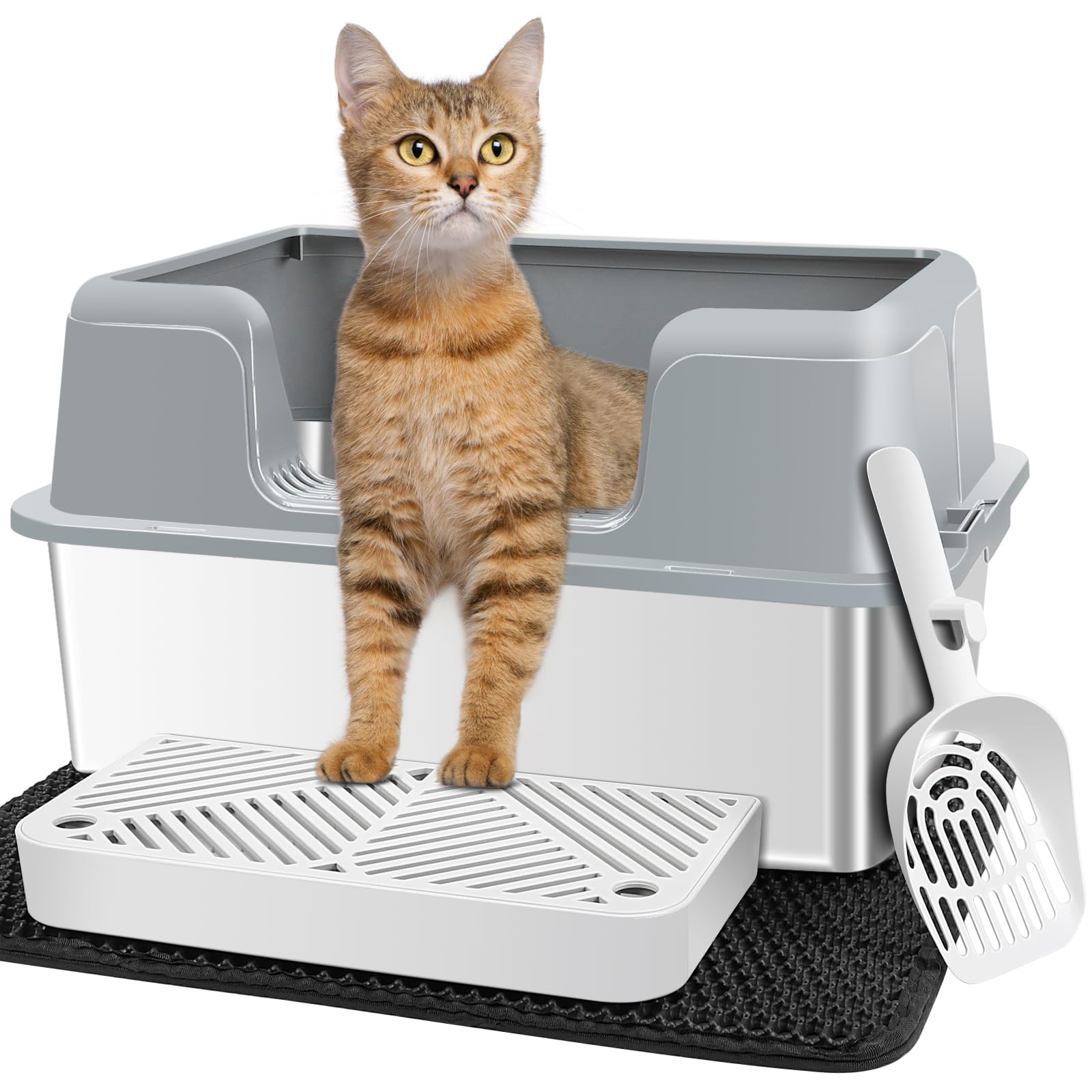 Szee Stainless Steel Litter Box, No Scratches, Easy To Clean And No Absorb Odor, Cat Litter Box With High Sides, Prevent Pee Fro