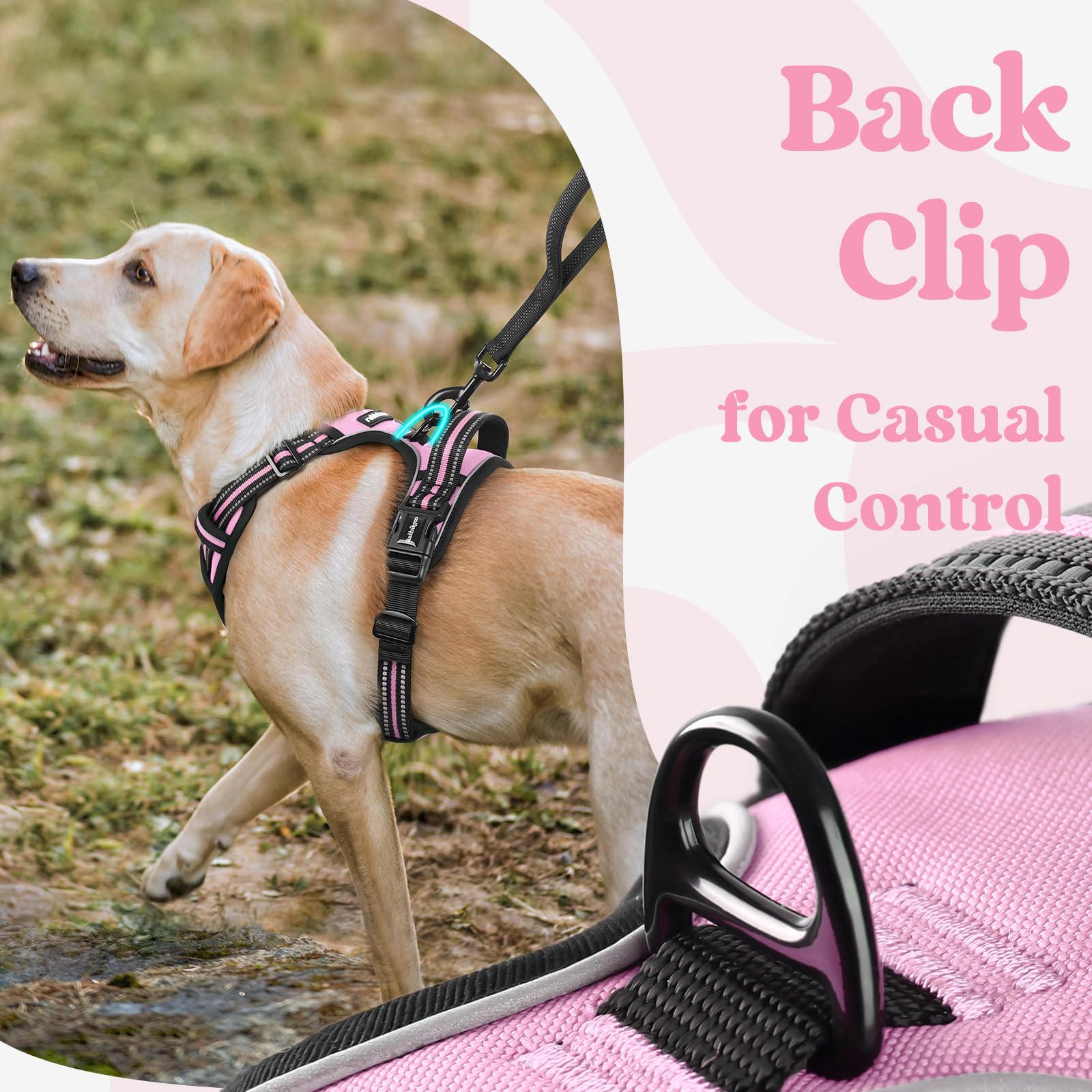 Rabbitgoo Dog Harness For Large, No Pull Pet Harness With 3 Buckles, Adjustable Soft Padded Pooch Vest With Instant Control Handle, Easy Walking Reflective Pet Vest For Extra Large Dogs, Pink, Xl