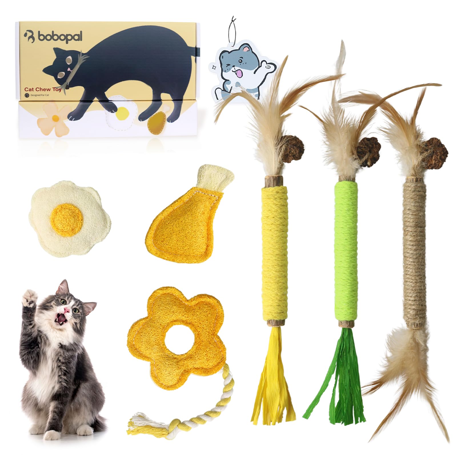Bobopal Catnip For Cats,Interactive Silvervine Sticks For Cats, Loofah Chew Cat Toys For Indoor Cats & Kitten Teething Toys & Ca
