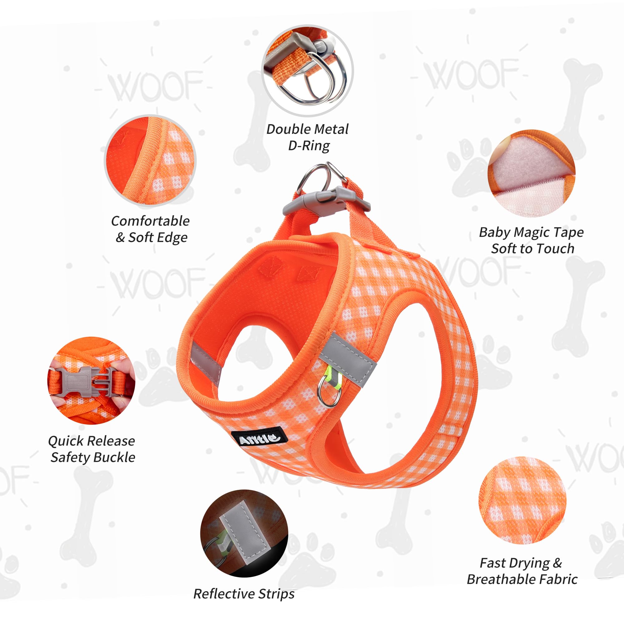 AIITLE Medium Dog Harness - Breathable Mesh with Plaid Design & Dual D-Rings - Secure Fit for Camping, Hiking & Daily Adventures