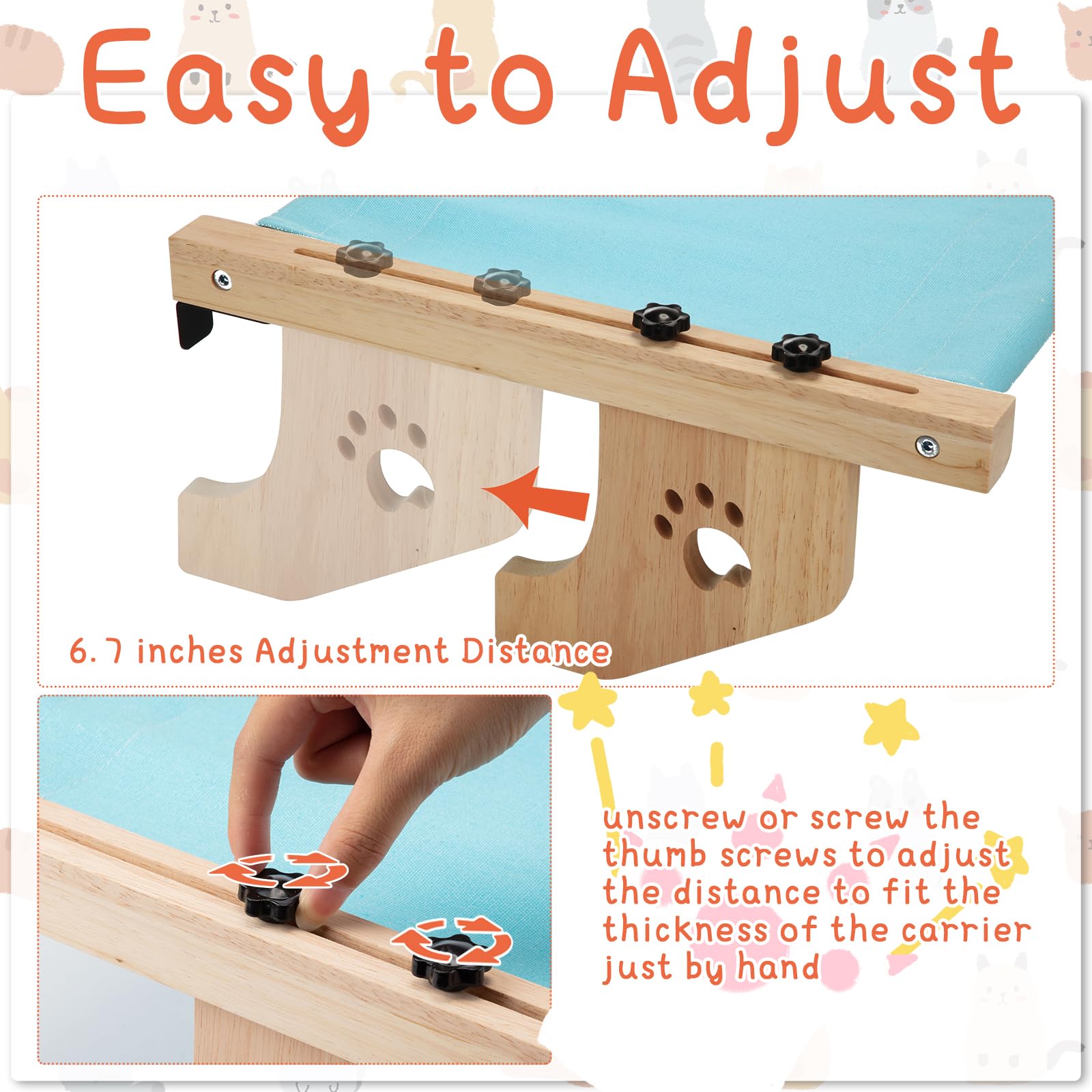 Pinkunn 2 Set Cat Window Sill Perch Adjustable Wood Small Cat Window Hammock Window Seat Cat Bed Windowsill Cat Shelf Indoor Kit