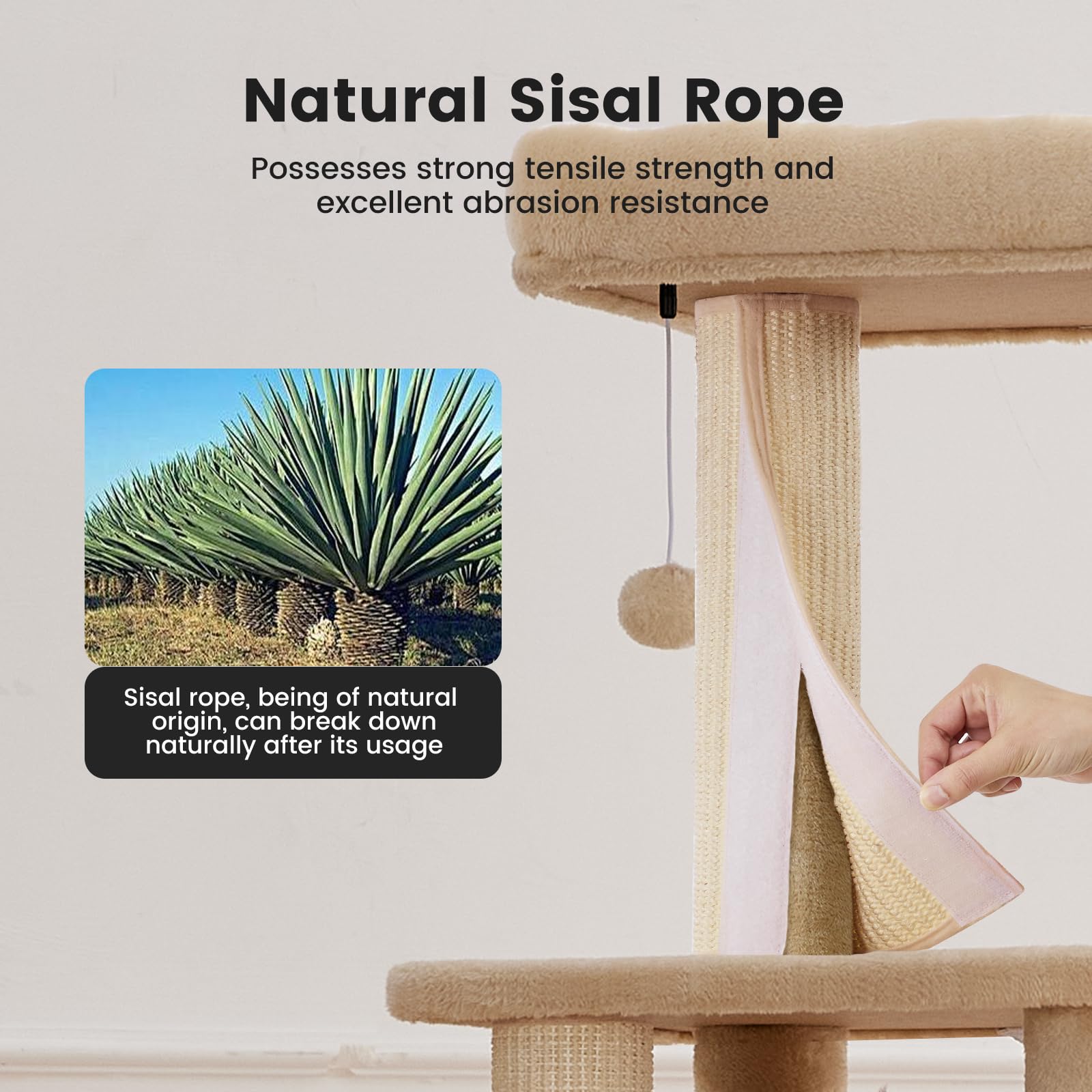 Gardner Pet 65In Heavy Duty Cat Tree Tower For Large Cats, Multi-Level Cat Furniture With Replaceable Sisal Scratching Post, Ham