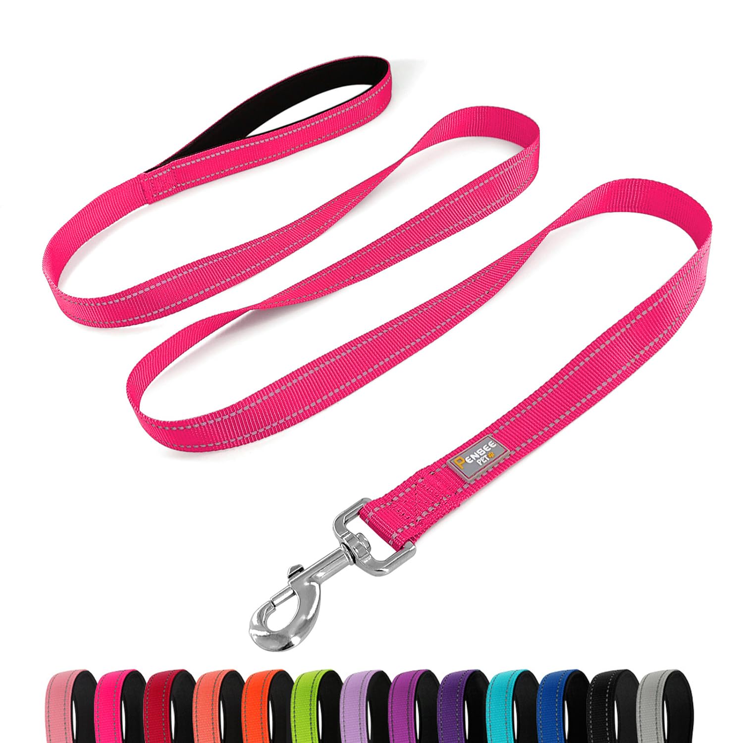 Penseepet Dog Leash 6 Ft Padded Handle Nylon Reflective Dogs Leashes For Large Dogs Hot Pink