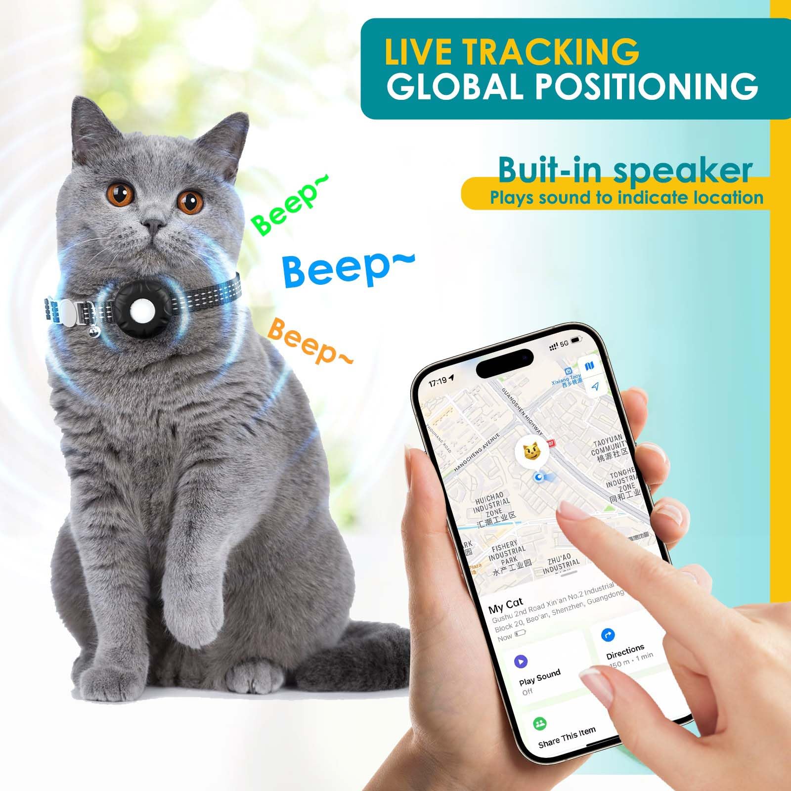 ZFSJTAG GPS Tracker for Cats, Cat GPS Tracker Compatible with Apple Find My App (Only iOS), No Monthly Fee, Waterproof (White Tr