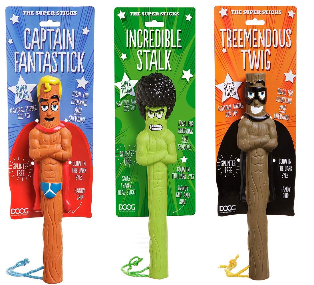Doog - The Supersticks Captain Fantastic Fetch Toys Safer Than Real Sticks, Splinter Free, Glow-In-The-Dark Eyes, Floats, Easy To Clean