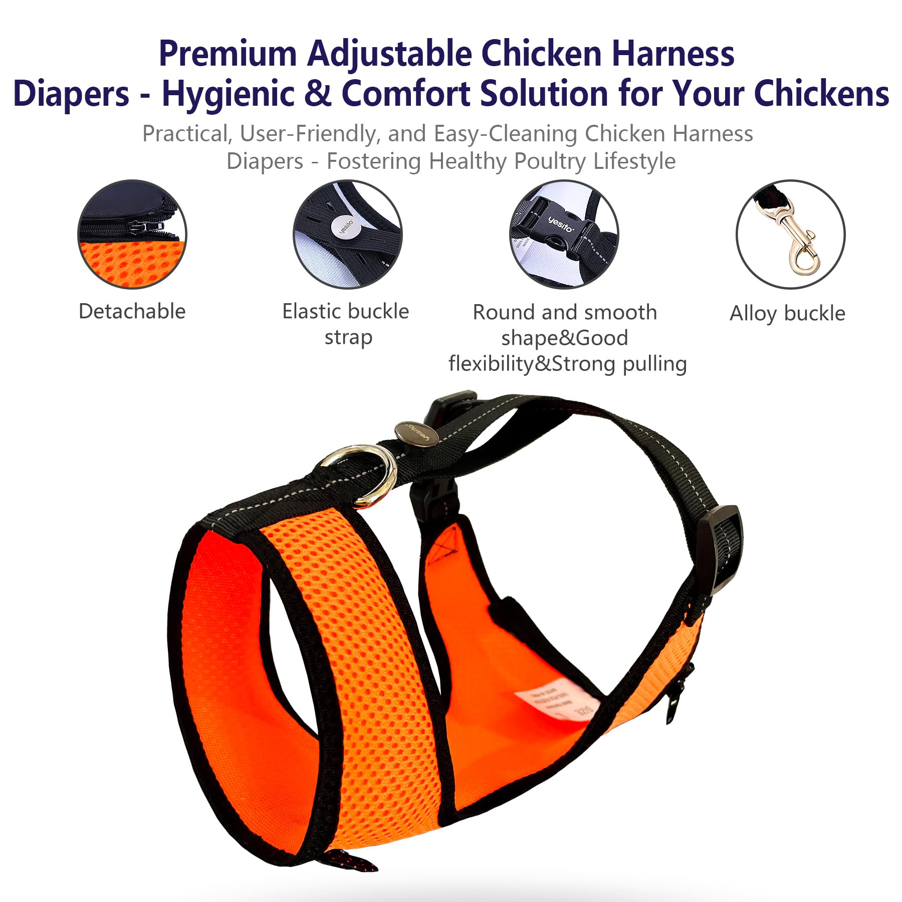 Yesito Chicken Harness Hen Size with 6ft Matching Leash - Adjustable, Resilient, Comfortable, Breathable, Small, Suitable for Ch