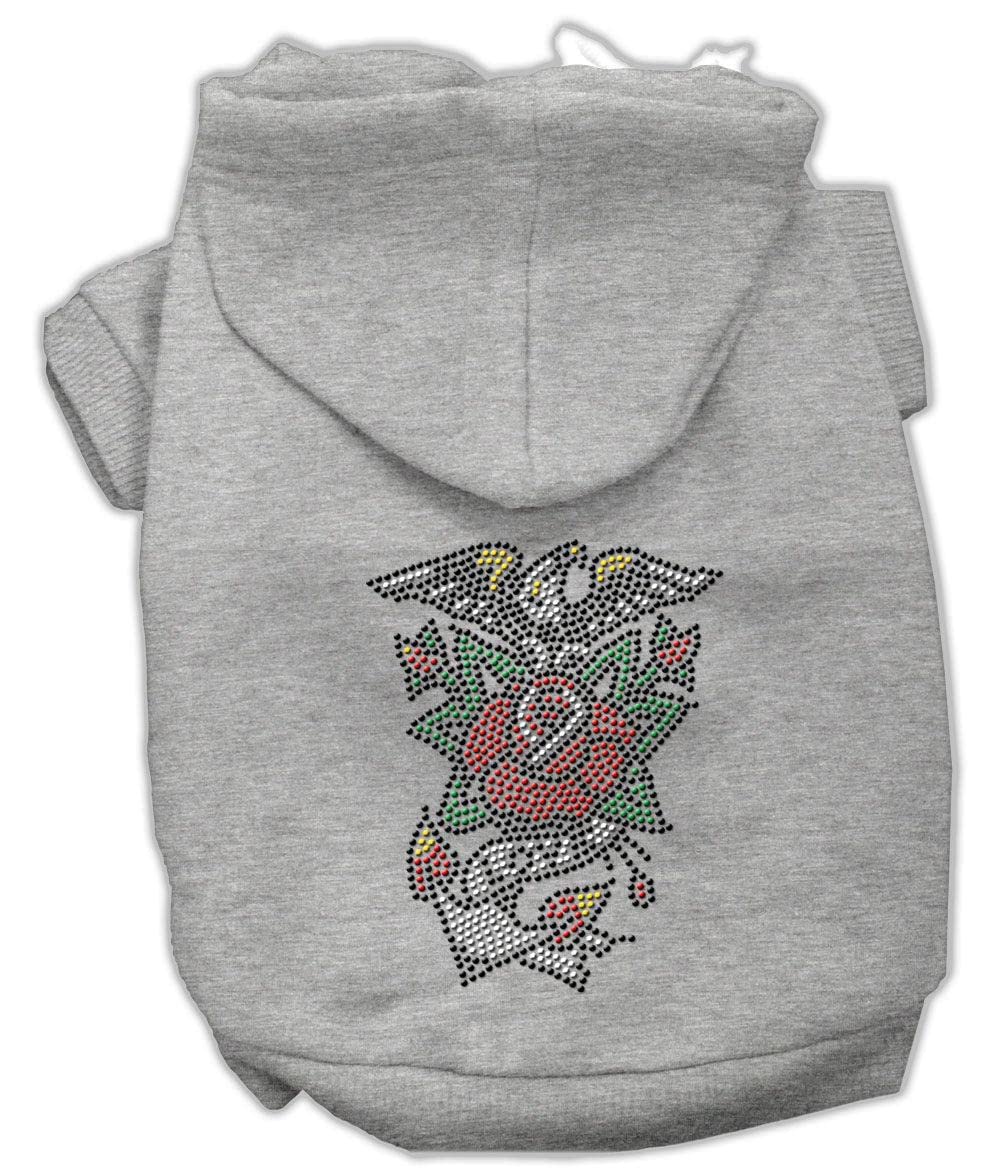 Pet, Dog & Cat Hoodie Nailhead Rhinestone, &quot;Eagle Rose&quot; Black XS (0-3 lbs.)