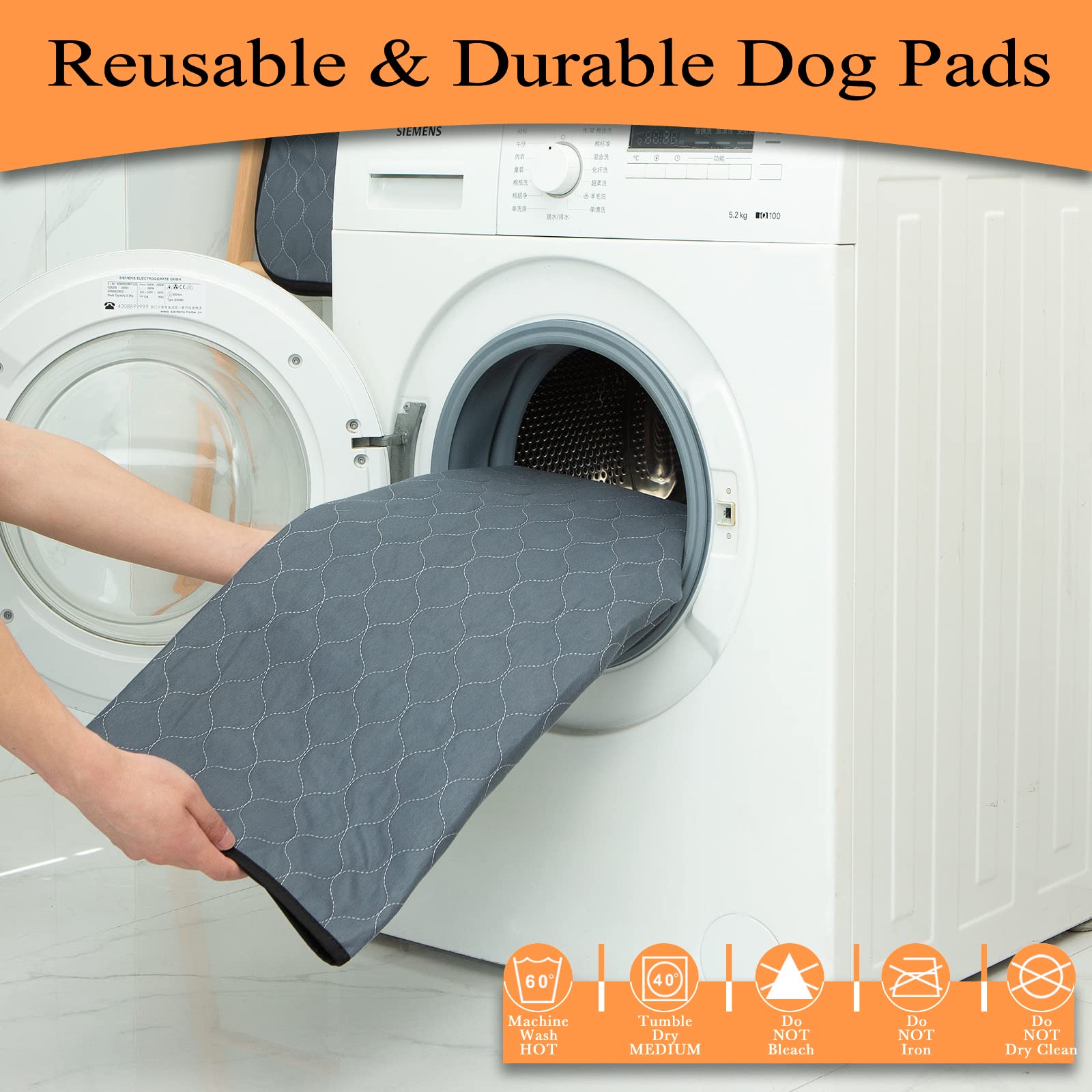 Bunlitent Washable Pee Pads 5 Pack, 36'X48', Reusable Pee Pads For Dogs, Puppy Pads Washable With Quick Dry, Anti-Slip Dog Pee