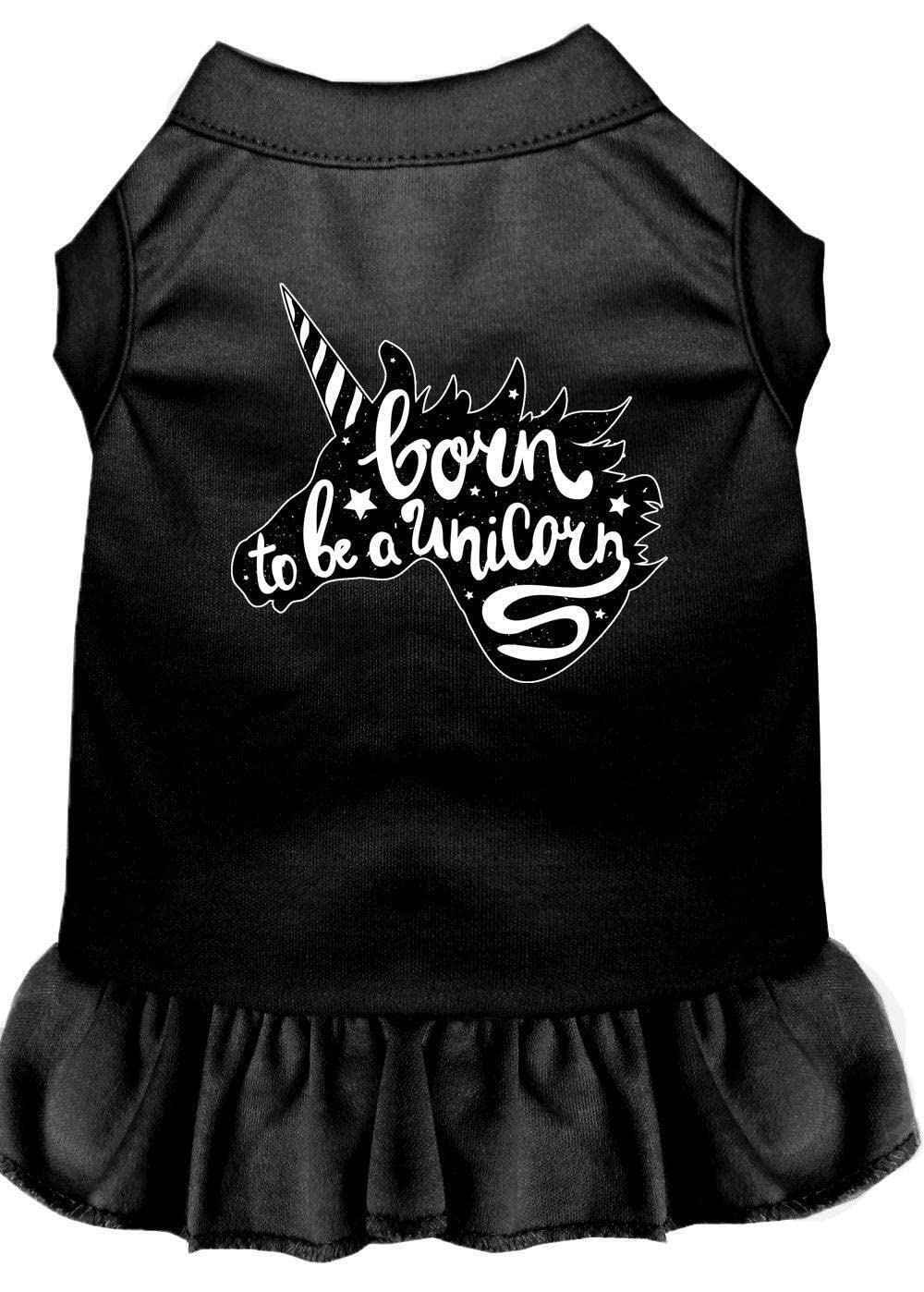 Pet Dog & Cat Dress Screen Printed, Born to Be A Unicorn Black XS (0-3 lbs.)