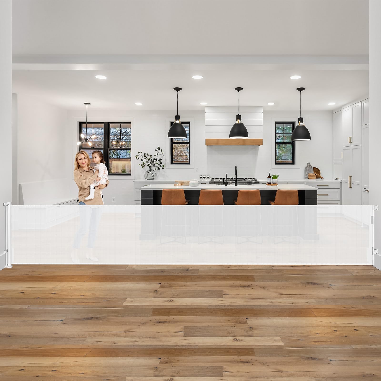 185 Inch Wide Retractable Baby Gates Outdoor Retractable Dog Gate Indoor Extra Long Baby Gate Retractable Pet Gate, Dog Gates fo