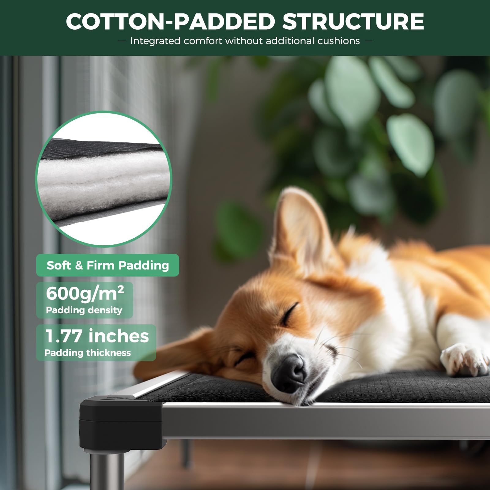 FXW TitanNest Chew-Proof Elevated Dog Bed, Raised Cot for Indoor/Outdoor/Camping Use, Durable & Washable Padded Pet Bed for Extr