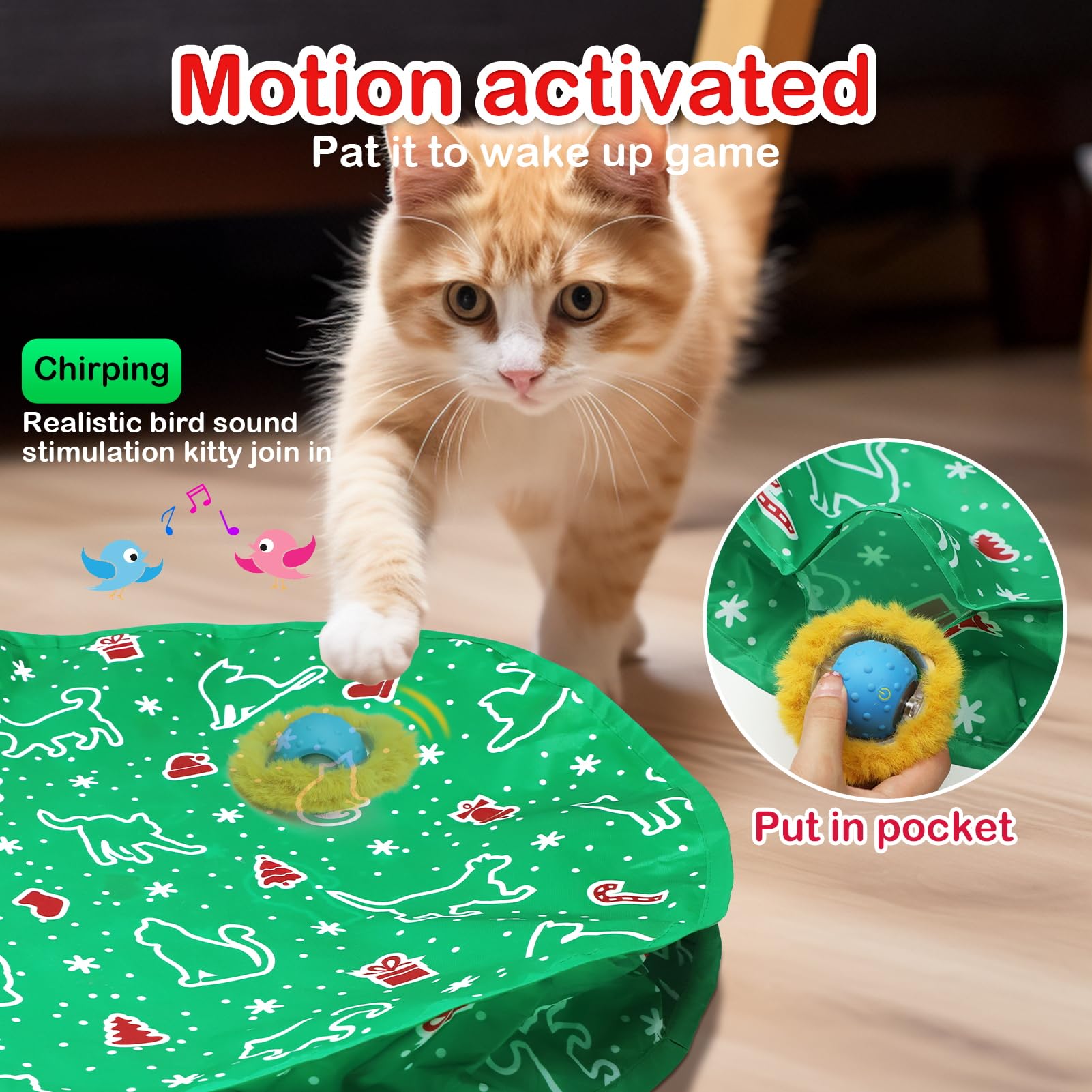 Giociv Interactive Cat Toys Ball Fast Rolling In Pocket, Motion Activate Chirping Cat Toy Hide And Seek Mouse Catching Game