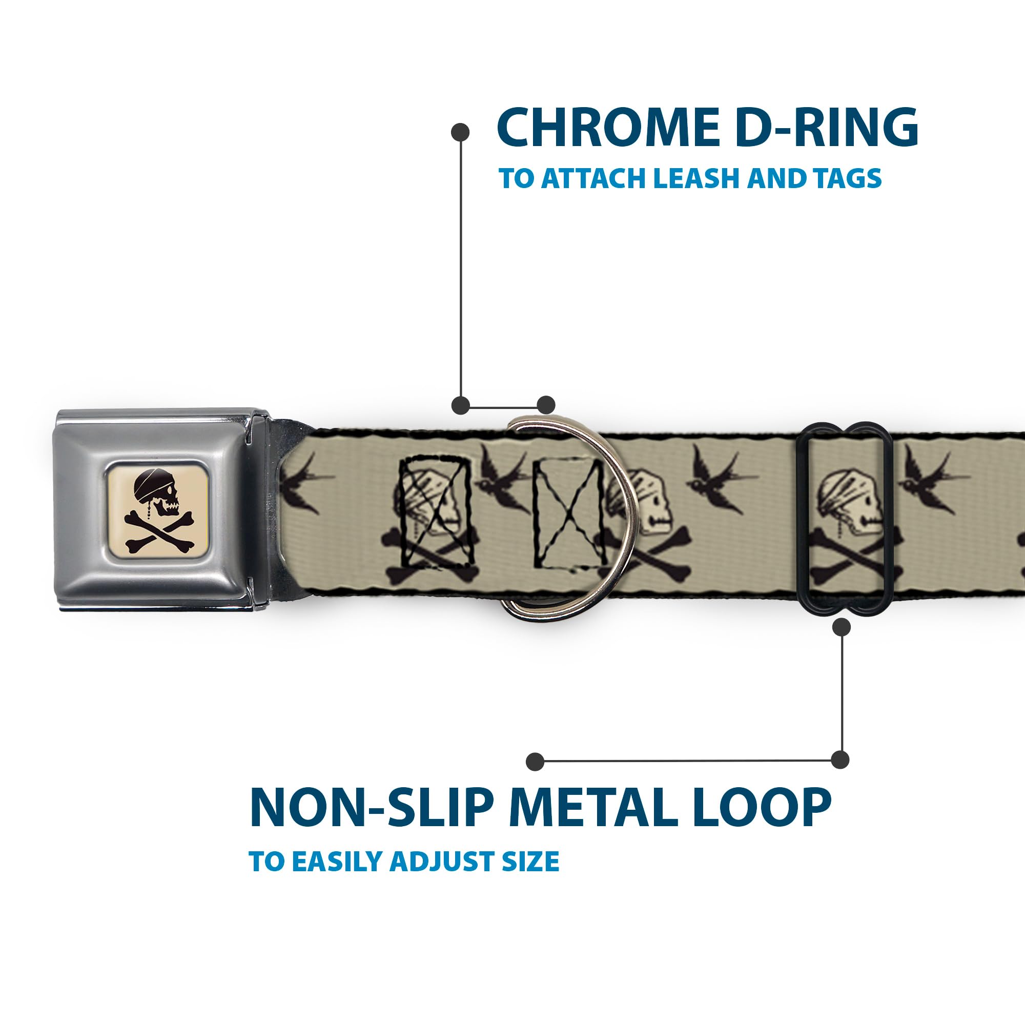 Dog Collar Seatbelt Buckle Jack Sparrows Flag Icons Grays 9 To 15 Inches 1.0 Inch Wide