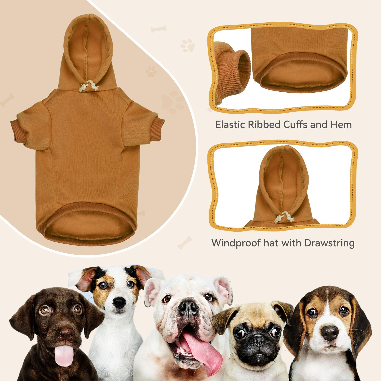 Dog Hoodie Dog Sweaters for Small Dogs Dog Sweater Solid Soft Brushed Fleece Dog Clothes Dog Hoodie Sweatshirt with Pocket(Coffe