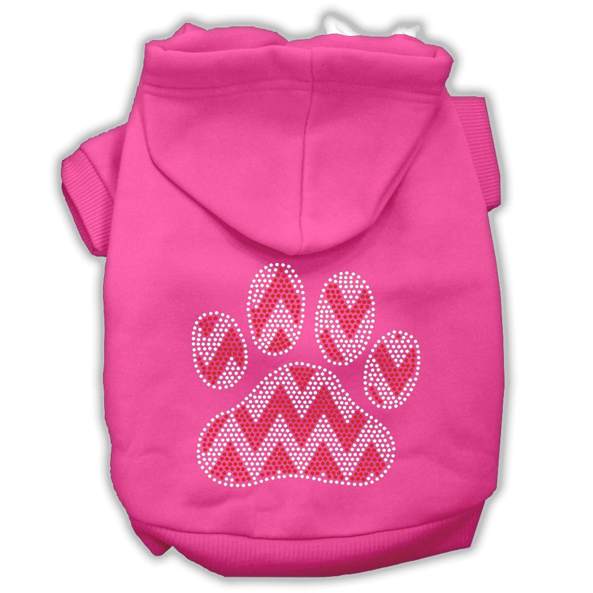 Christmas Pet, Dog & Cat Hoodie Rhinestone, 'Candy Cane Chevron Paw' Bright Pink Sm (3-6 Lbs.)