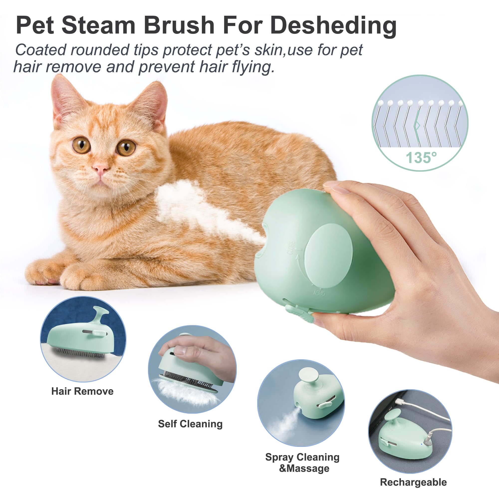 Cat Steam Brush For Shedding,Self Cleaning Cat Brush With Steam,Rechargeable Pet Steam Brush,Mist Brush Comb For Indoor Cats,Cat