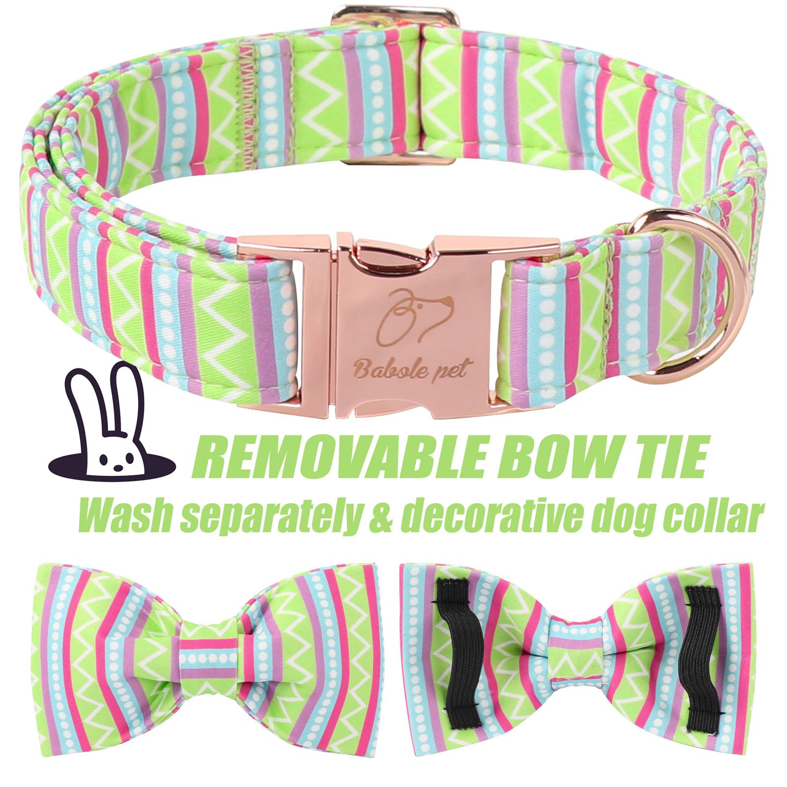 Babole Pet Easter Dog Collar With Bow Tie - Geometry Easter Bowtie Dog Collar Adjustable Heavy Duty Spring Easter Dog Collars Fo