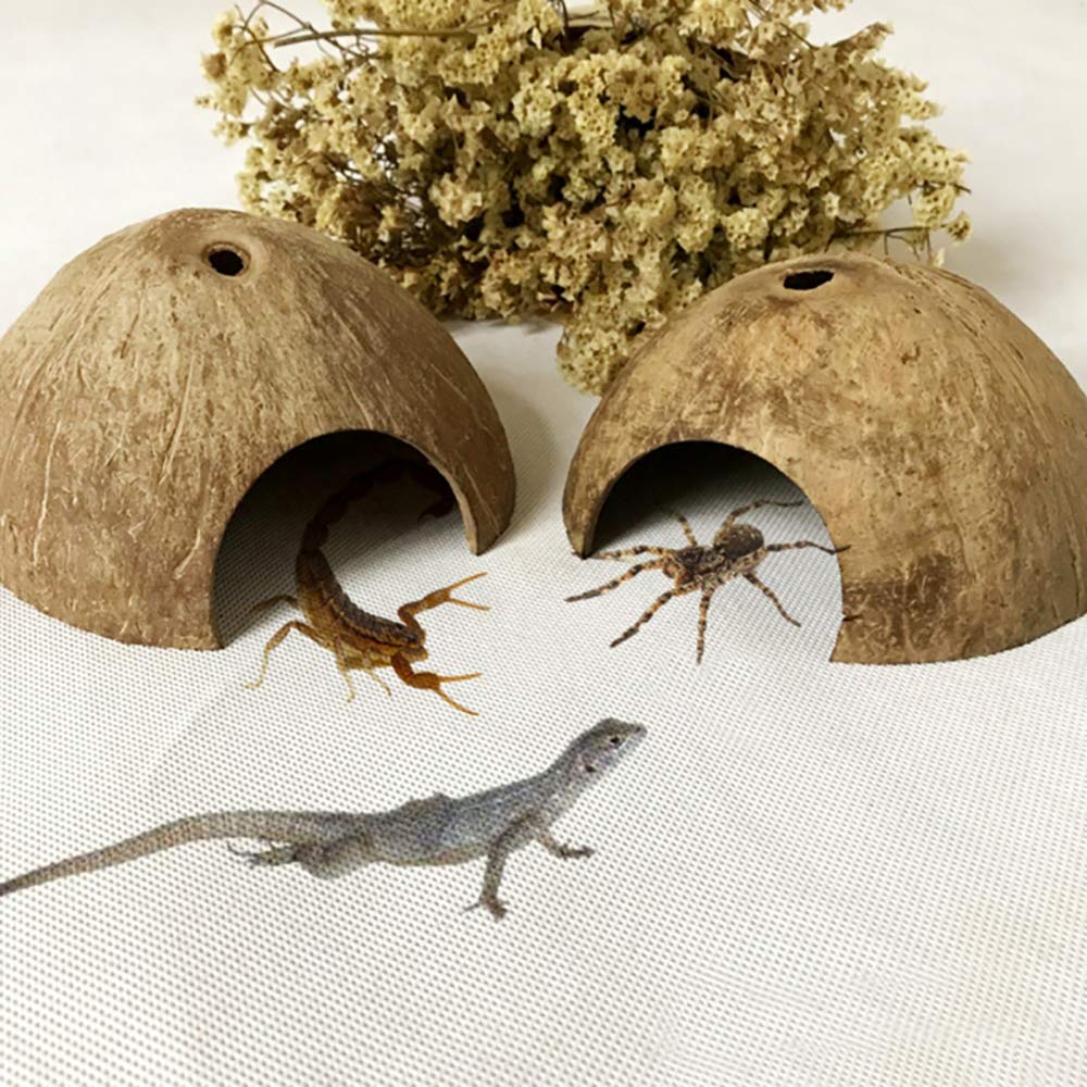 Pinvnby 2 Pcs Natural Coconut Reptile Hideouts Lizard Coco Hut Hermit Crab Hut Aquarium Fish Hide Cave Spider Snail Climber Toys