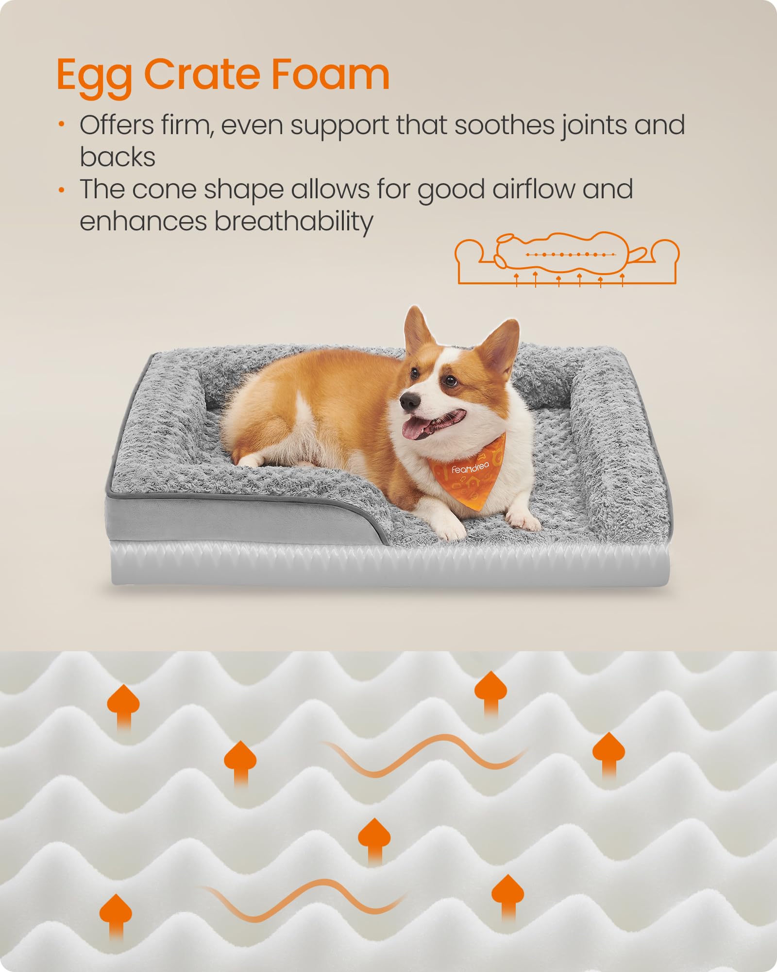Feandrea Orthopaedic Dog Bed For Medium Dogs, Waterproof Dog Sofa Bed With Removable Washable Cover, 28 X 23 X 6.5 Inches, Dove