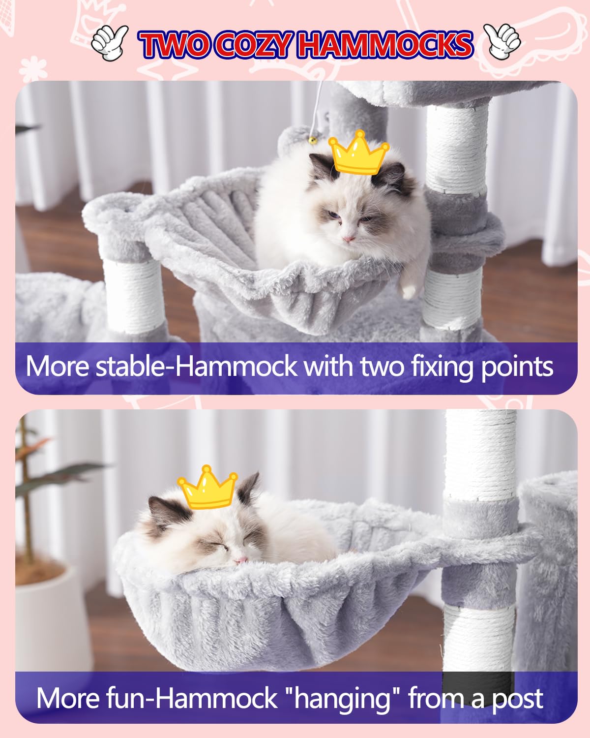 Gitelsnour Cat Tree, Cat Tower With Condo, 2 Baskets, Large Platform, Scratch Board, Cat Scratching Posts For Indoor Cats, Light