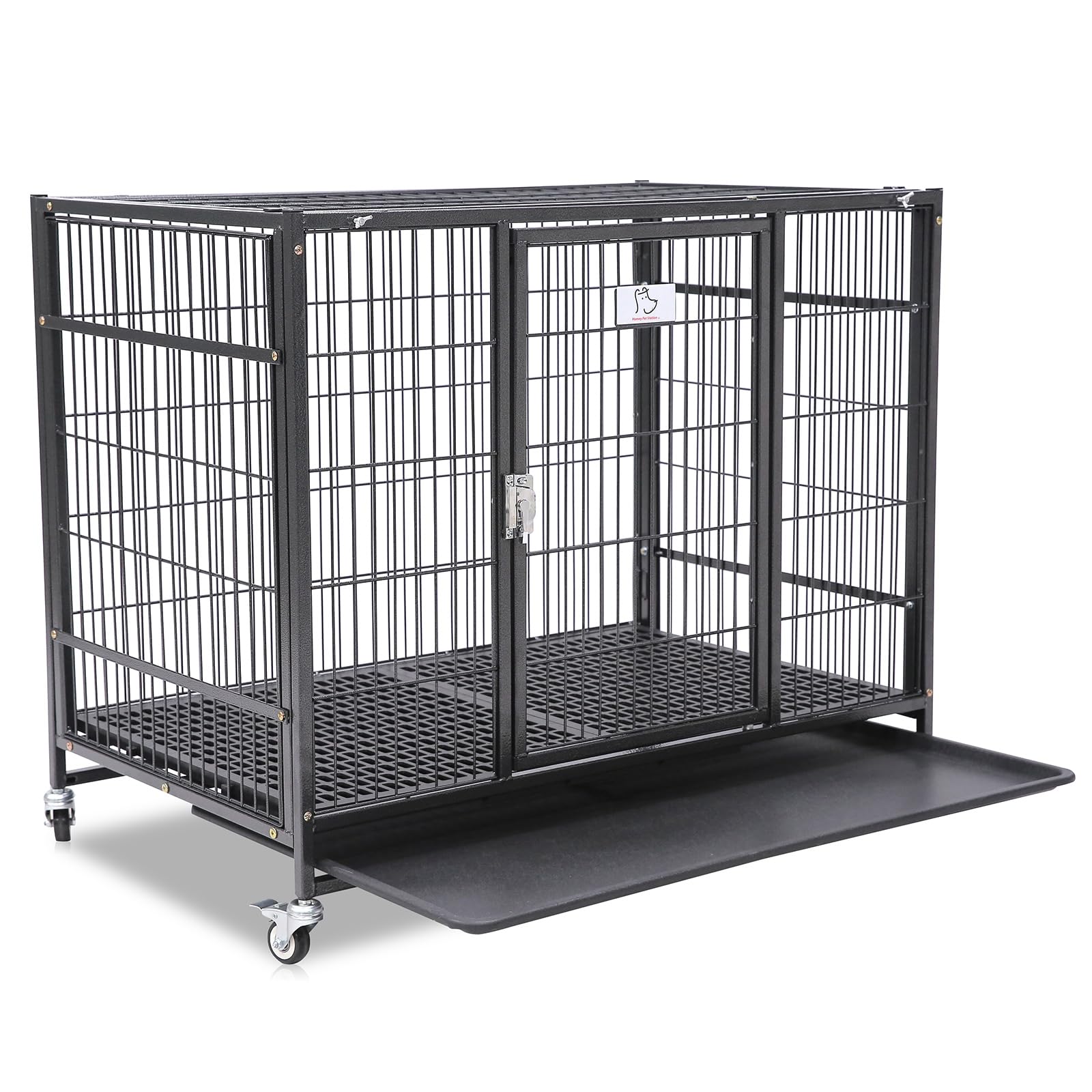 Homey Pet 37 Inch Stackable Open Top Heavy Duty Dog Crate Cage For Medium Dog With Wheels And Removable Tray