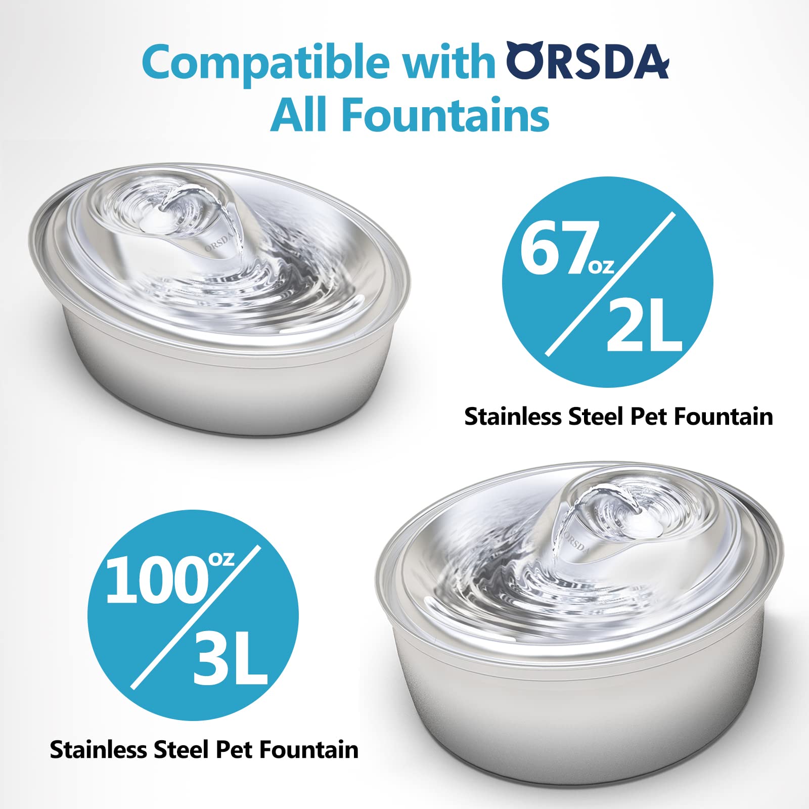 Orsda Pet Water Fountain Replacement Pump F Ilters - Compatible With Orsda/Zeepet Stainless Steel Dog And Cat Water Fountain (8Pcs Black Pump F Ilters)