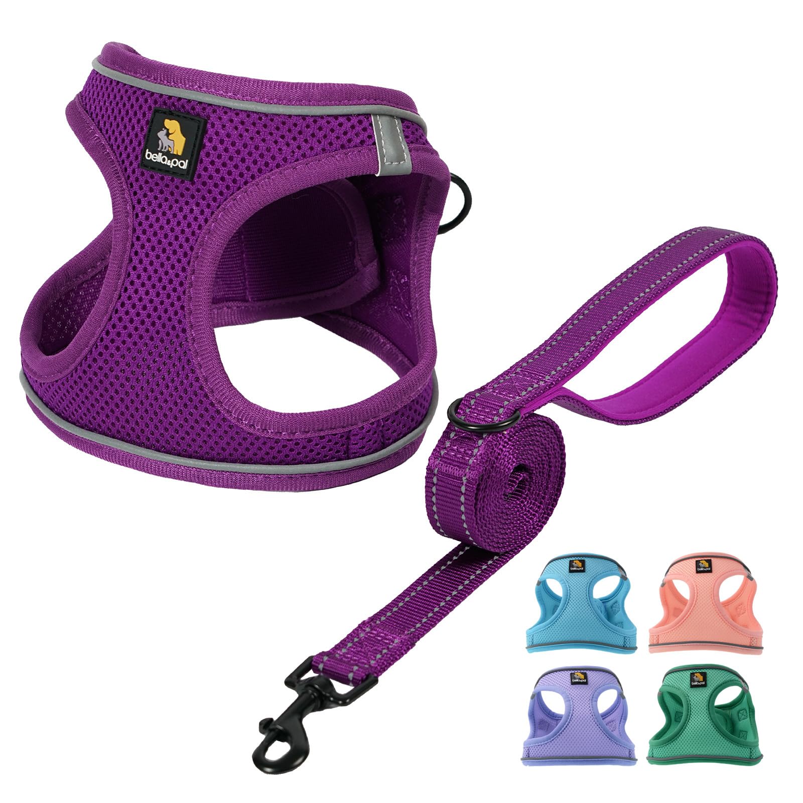 Bella & Pal Puppy Harness With Leash Set, No Pull For Small Dogs, Step In Harness For Extra Small Dogs, Deep Purple, Xxs