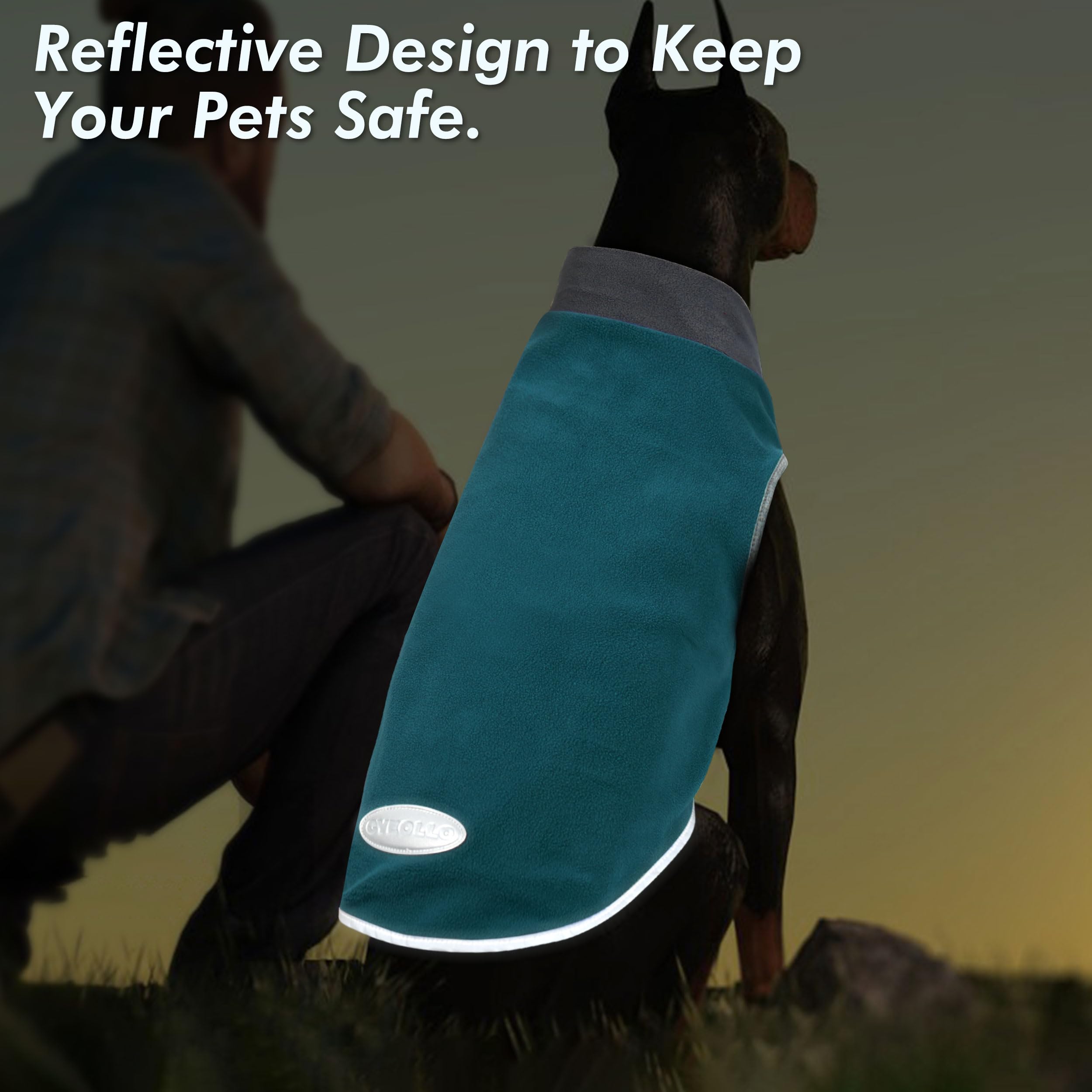 Cyeollo 2 Pack Fleece Sweater Vest - Stretchy Sweatshirt For Dogs With Reflective Stripe - Clothes For Medium Dogs Boy - Turquoi