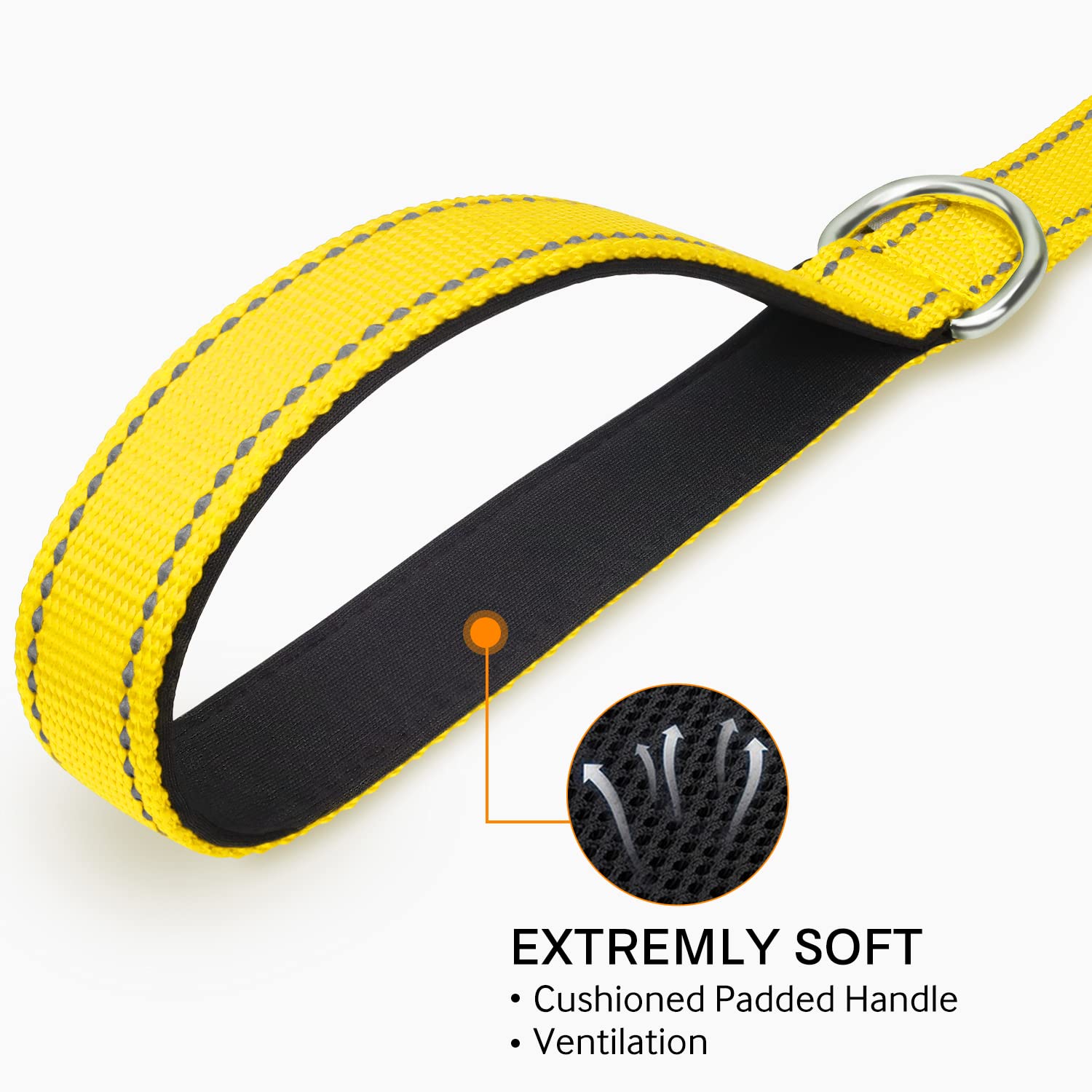 Joytale Double-Sided Reflective Dog Leash, 6 Ft/5 Ft/4 Ft, Padded Handle Nylon Dogs Leashes For Medium & Large Dogs Walking, Yellow, 5Ft
