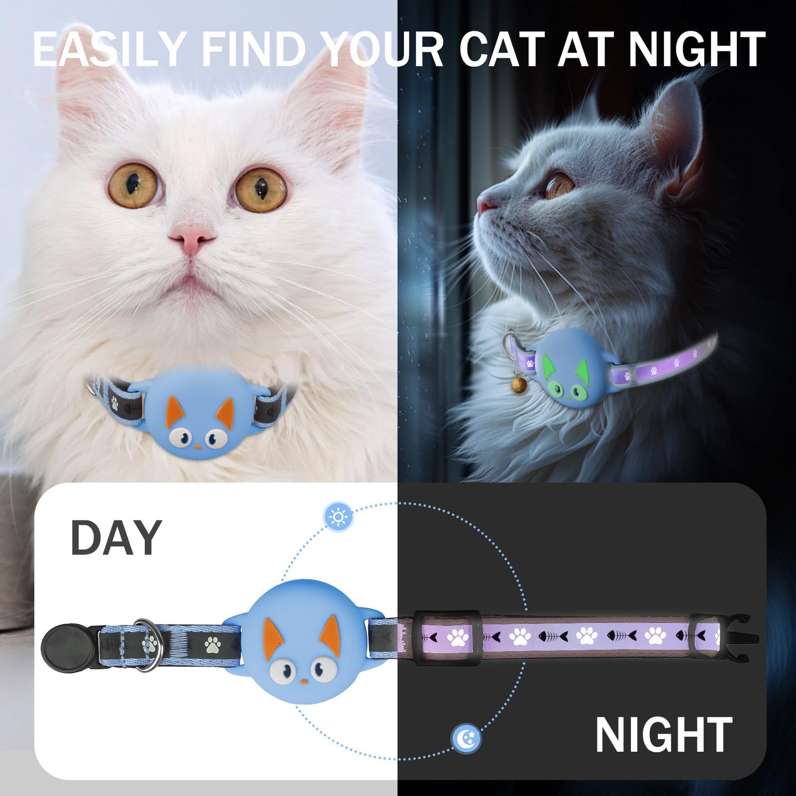 Airtag Cat Collar Breakaway, Reflective Kitten Collar With Apple Air Tag Holder And Bell For Girl Boy Cats, Lightweight Cat Coll