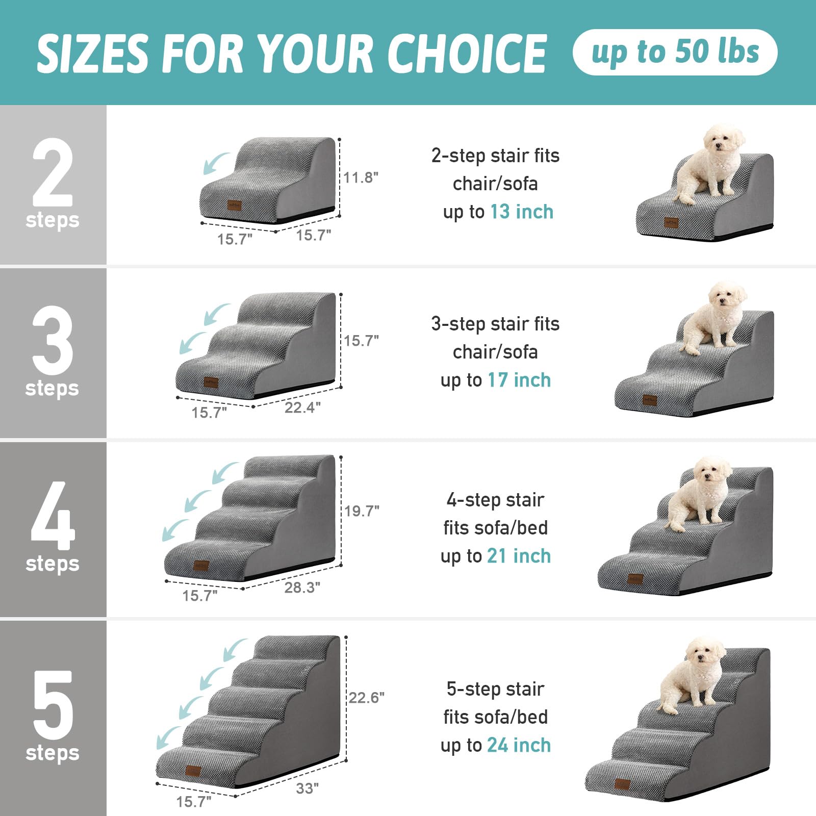 Cozy Kiss Dog Stairs For Small Dogs 15.7'' H, Curved Dog Step For Puppy, Older Cat, Medium Pet Ramp For Sofa, Couch Or Bed, Ladd