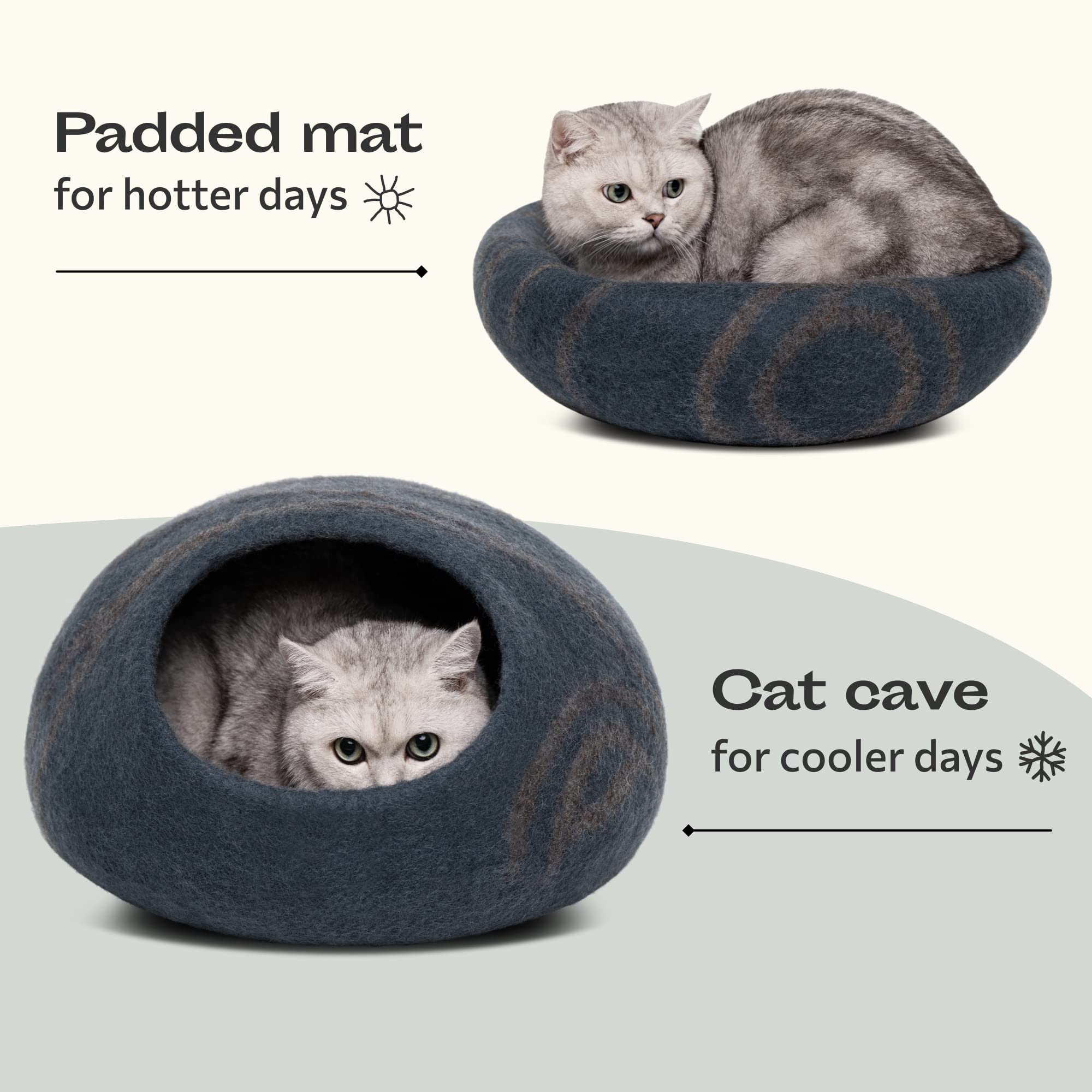 Meowfia Premium Felt Cat Bed Cave - Handmade 100% Merino Wool Bed For Cats And Kittens (Dark Shades) (Large, Slate Grey)