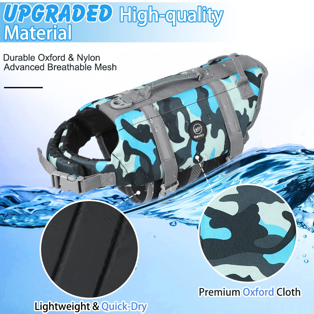 Emust Dog Life Vests, Adjustable Pet Life Jacket With Rescue Handle, Dog Flotation Vest For Small/Medium/Large Dogs, Xs, Newblue
