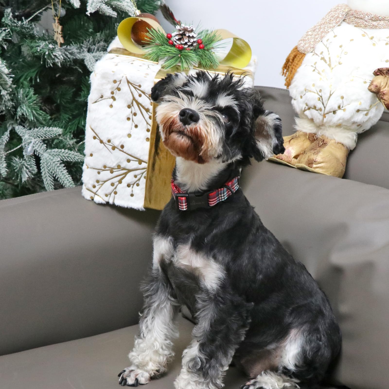 Aring Pet Christmas Dog Collar Cute Red Plaid Dog Collar, Adjustable Cotton Christmas Dog Collars Puppy Collar For Small Medium