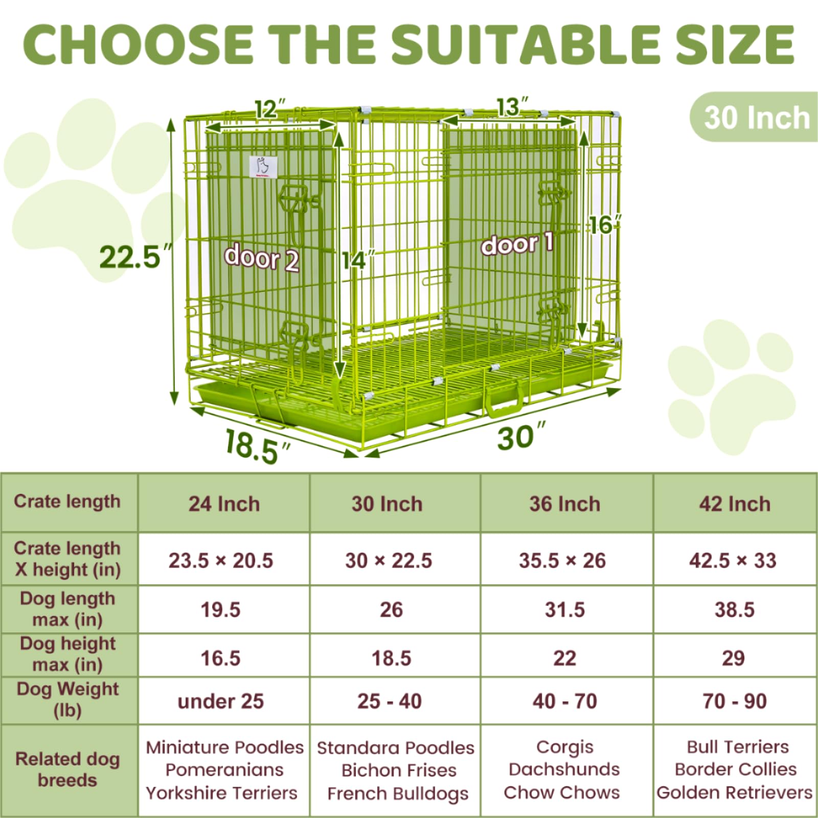 Homey Pet 30 Inch Dog Kennel Indoor, Green Dog Cage For Small Dogs Foldable Dog Crates For Medium Dogs Nano-Coated Metal Wire Do
