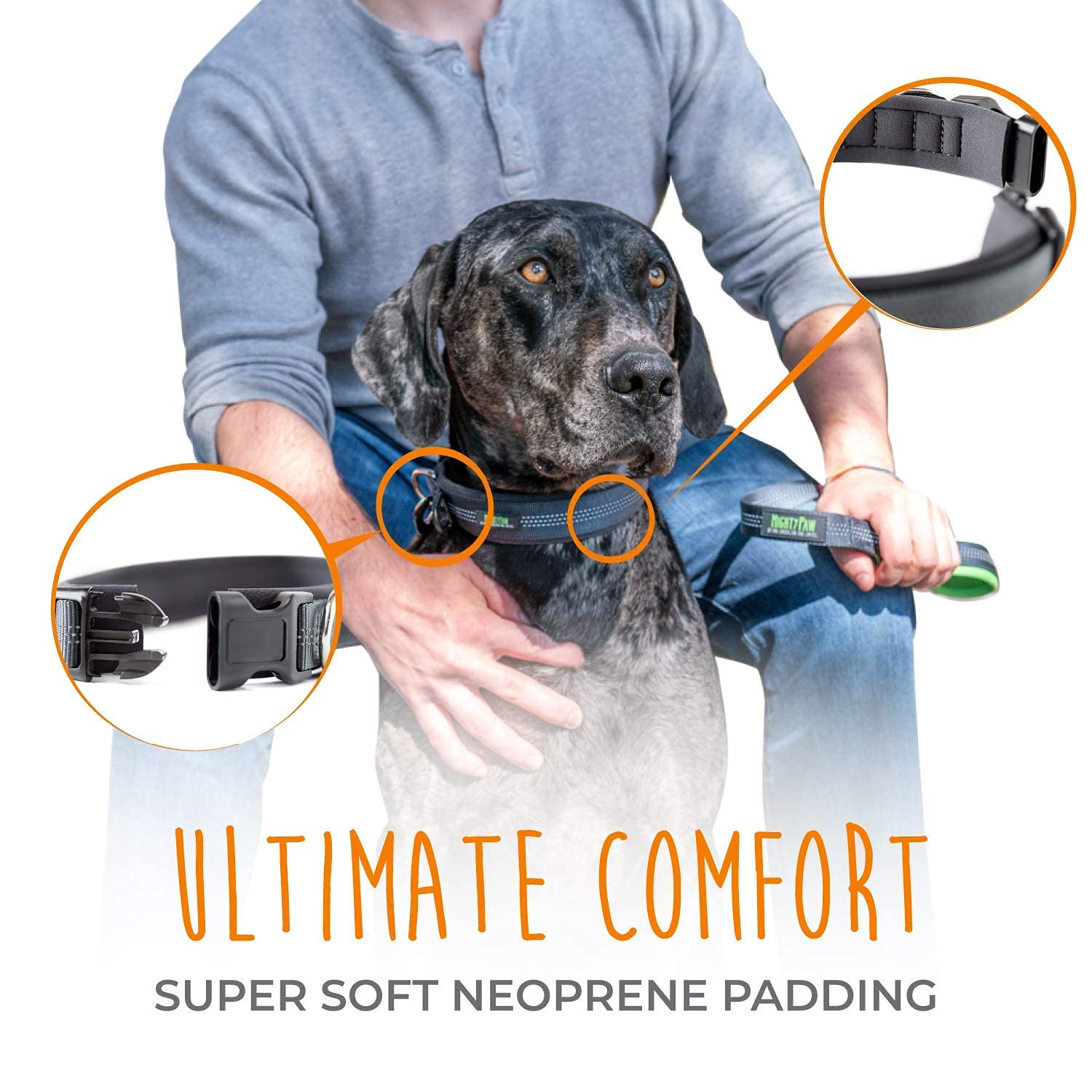 Mighty Paw Dog Collar - Neoprene Padded - Reflective For Running - Extra Comfort For Active Dogs - Lined And Strong Collar - Pre