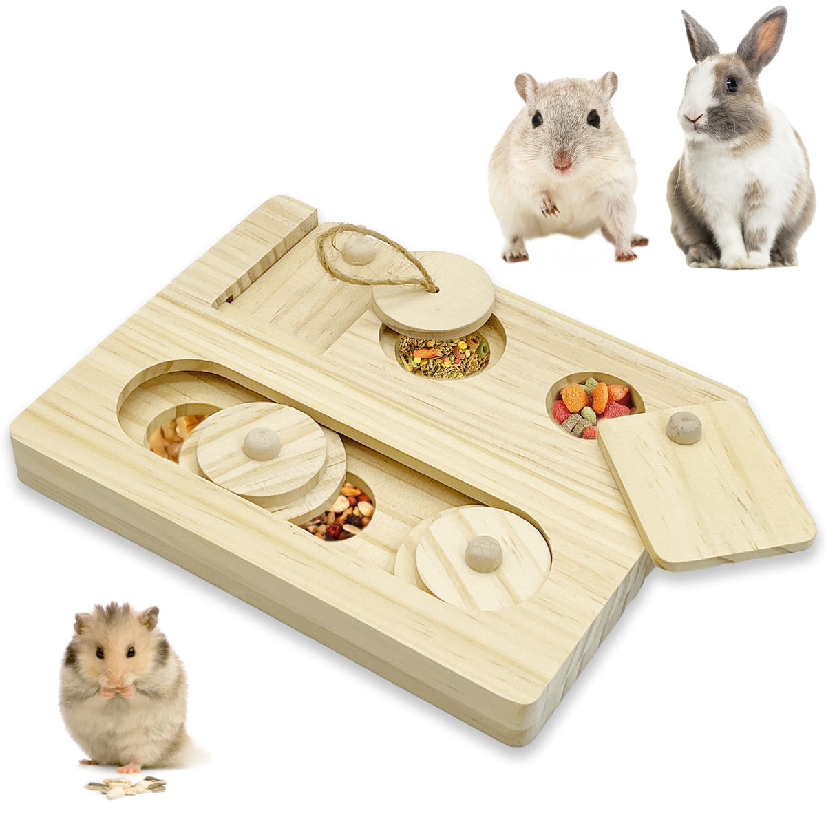 Hamiledyi Guinea Pig Foraging Toys Interactive Wooden Rabbit Toys Sniff n Snack Rabbit Treats Bunny Toys Interactive Hide Treat