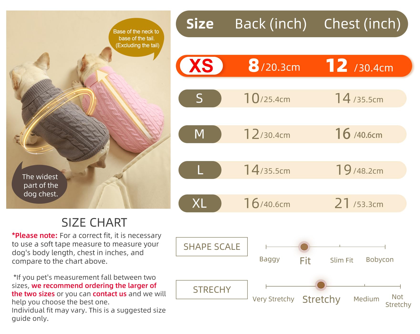 Roseelk 2 Pack Dog Sweaters For Small Dogs - Puppy Medium Warm Clothes In Winter, Turtleneck Pullover Design For Boy Girl Pet, Doggie, Cat, Kitten Chihuahua Bulldog Pug Beagles (Xs, Grey, Beige)