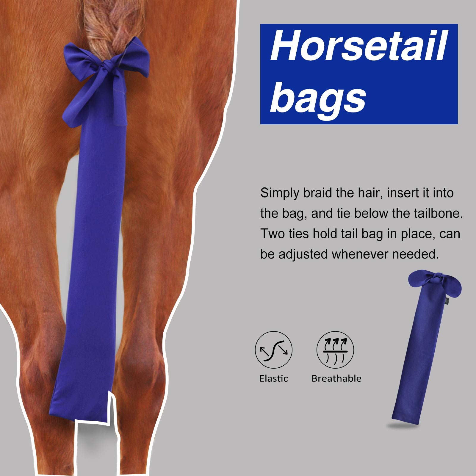 Harrison Howard Stretchy Tail Guard - Breathable Horse Tail Protection, Slip On Design, 2 Strand Closure Straps, 22'' L Length -