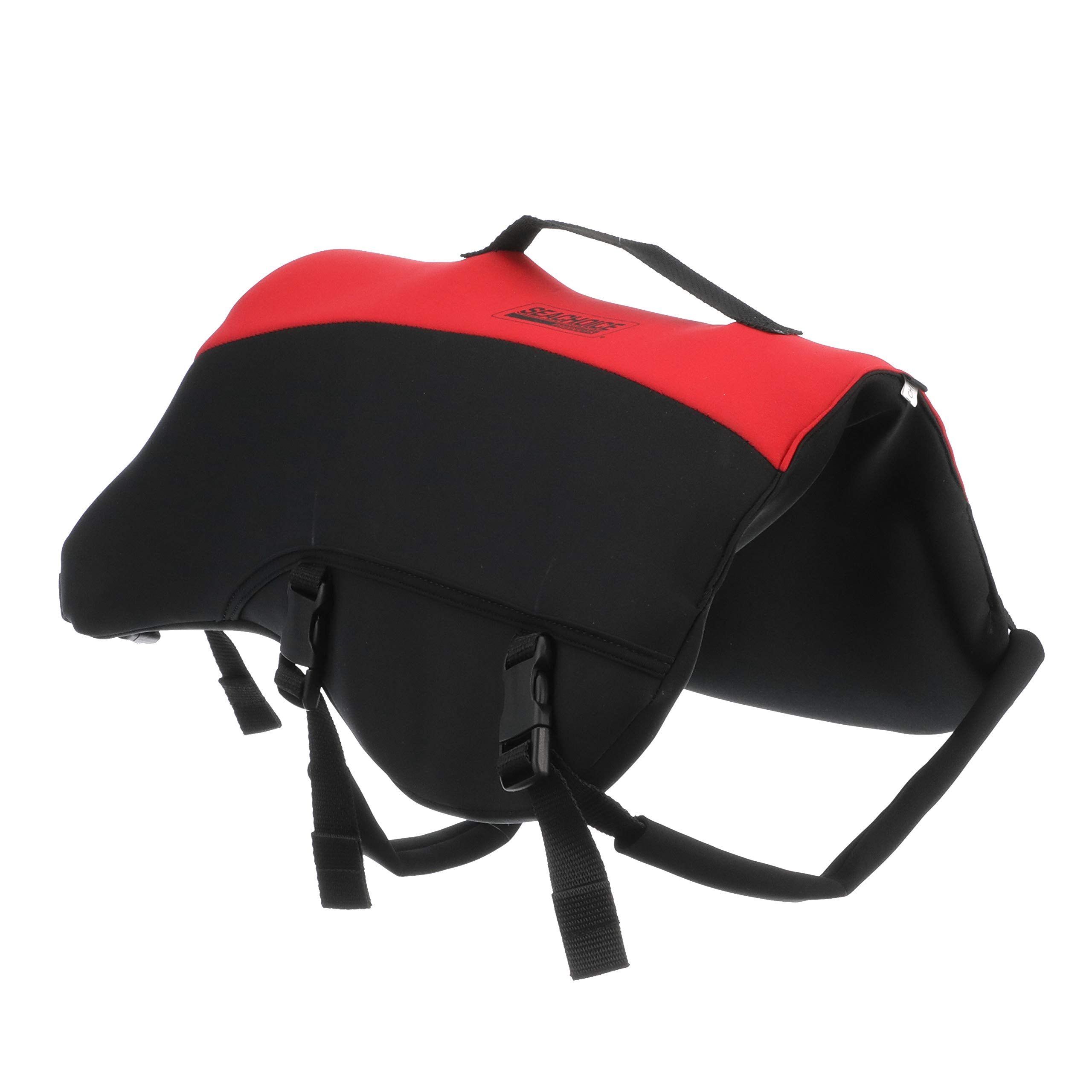 Seachoice Dog Life Vest, Adjustable Life Jacket For Dogs, W/Grab Handle, Red And Black, Size Large, 50-90 Lbs.