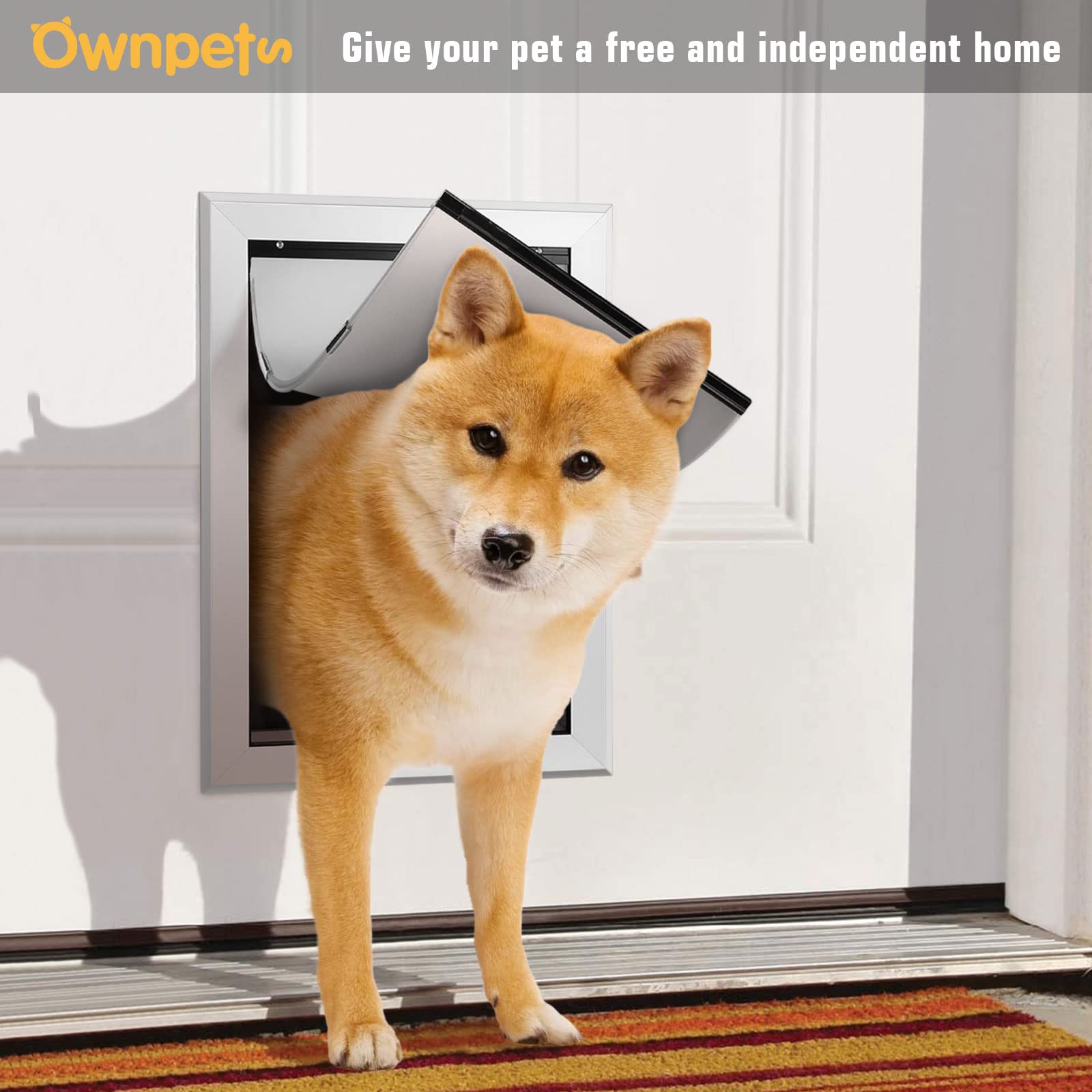 Ownpets Aluminum Dog Door, Pet Door With Magnetic Flap And Lockable Sliding Panel, Heavy Duty Doggy Door For Dogs Up To 40Lbs(Si