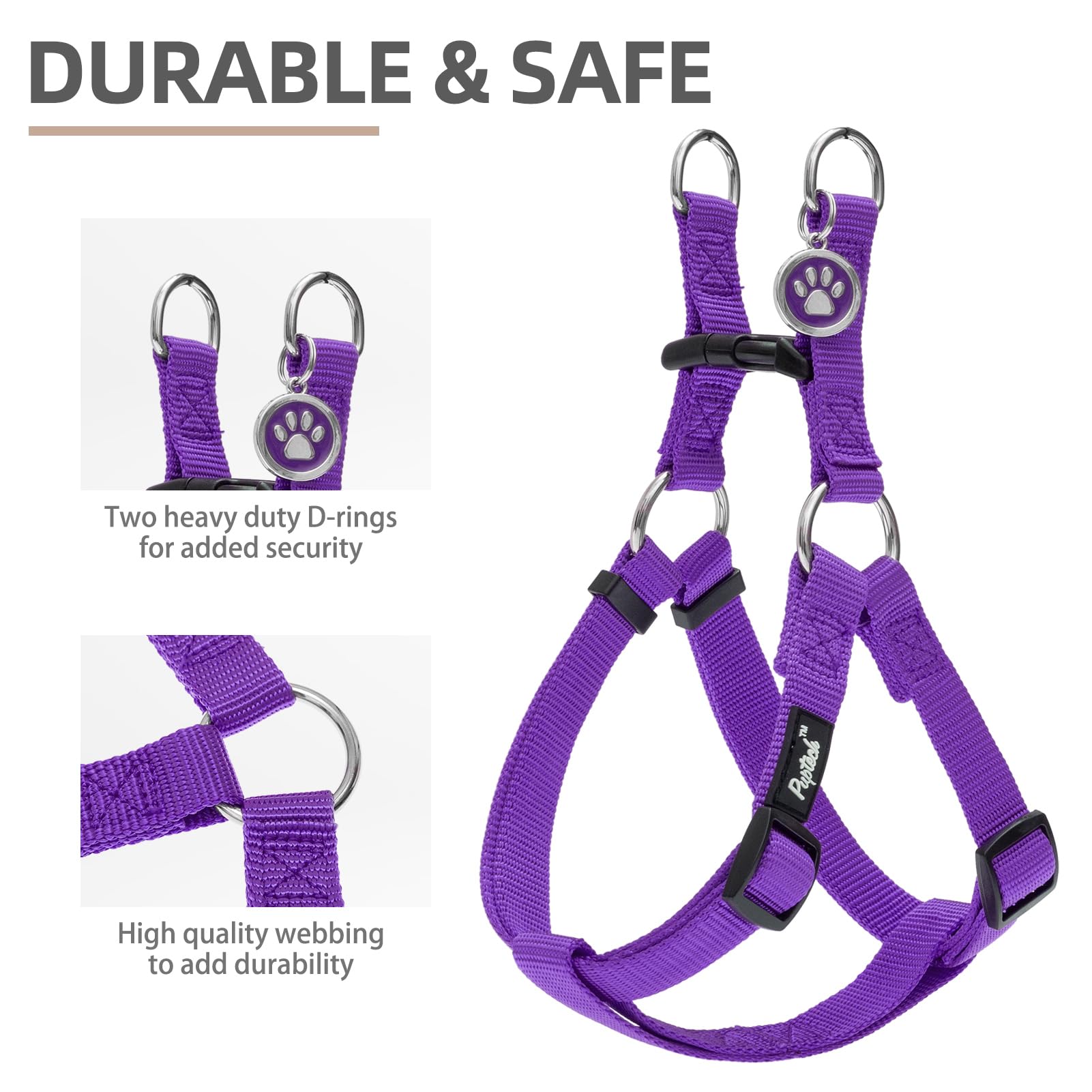 Pupteck No Pull Dog Harness Soft Adjustable Basic Nylon Step In Puppy Vest Outdoor Walking With Id Tag And A-Ir Tag Case, Purple