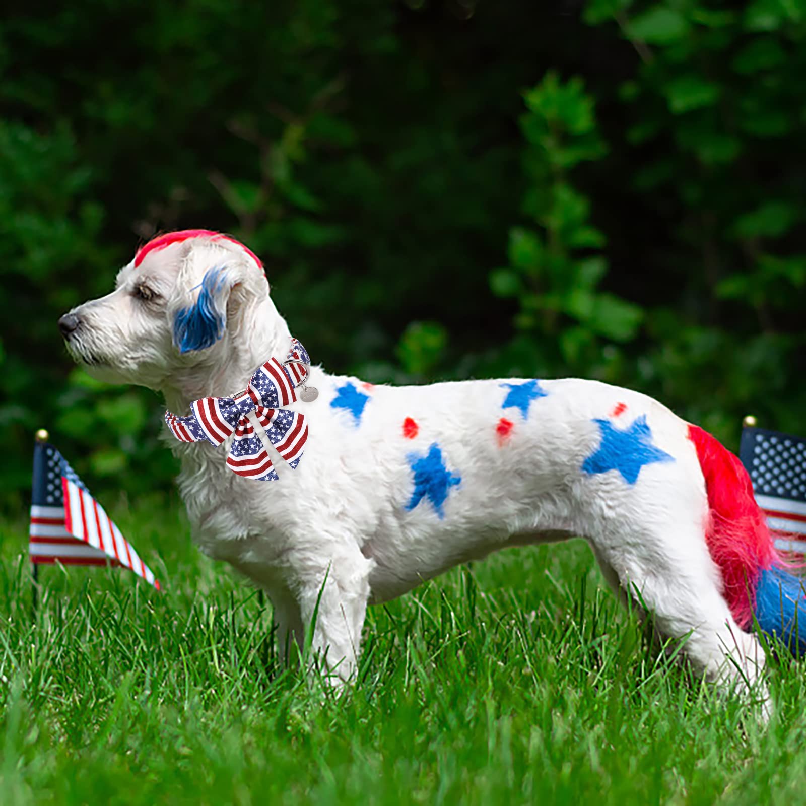 Up Urara Pup Patriotic Dog Collar With Bow Tie, 4Th Of July Bowtie Dog Collar, American Flag Collar For Small Boy Girl Dog, Comf