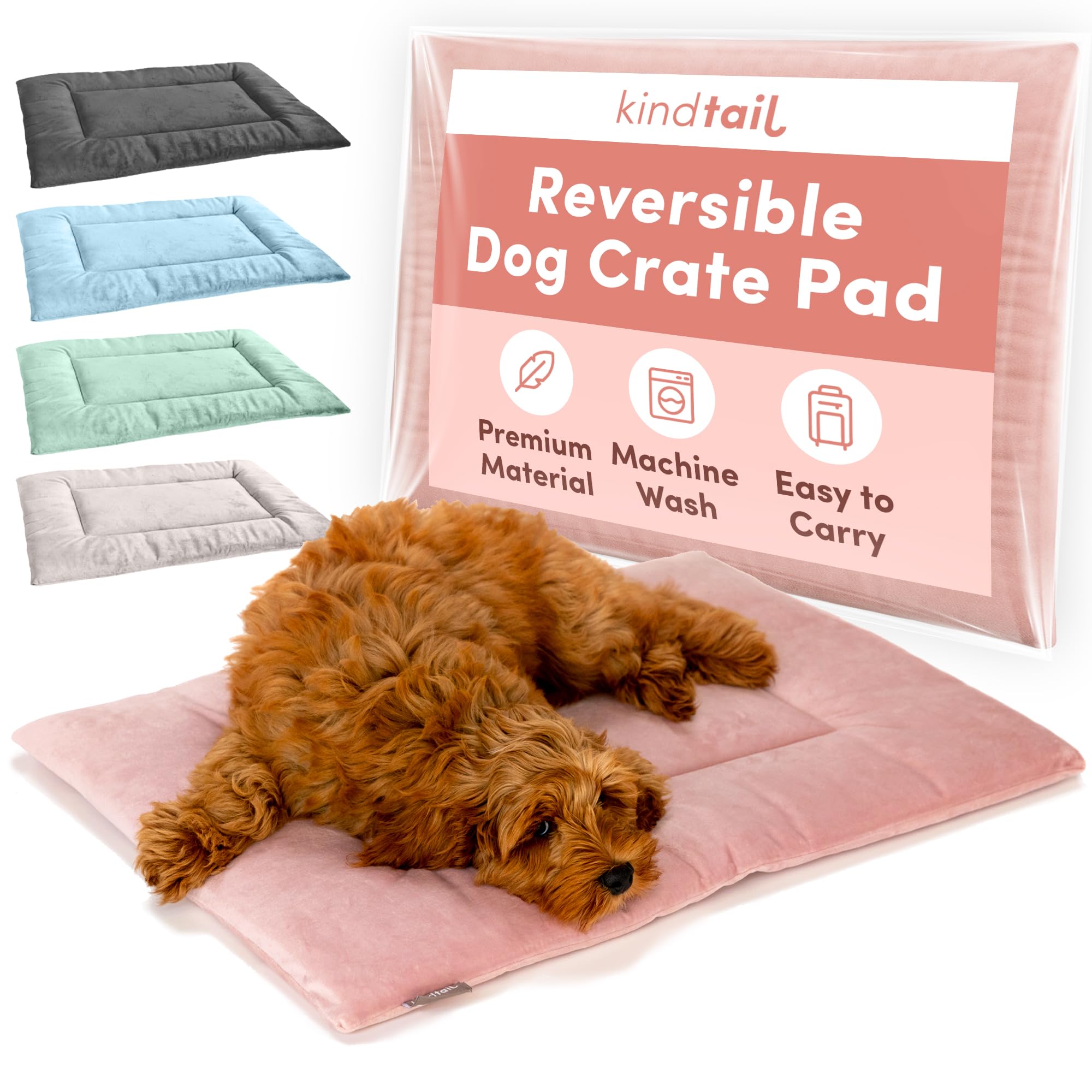KindTail Dog Crate Pad - Soft Velvet, Reversible Bed - Machine Washable Kennel Mat for Pets up to 25 lbs - Mattress for Cozy Sle