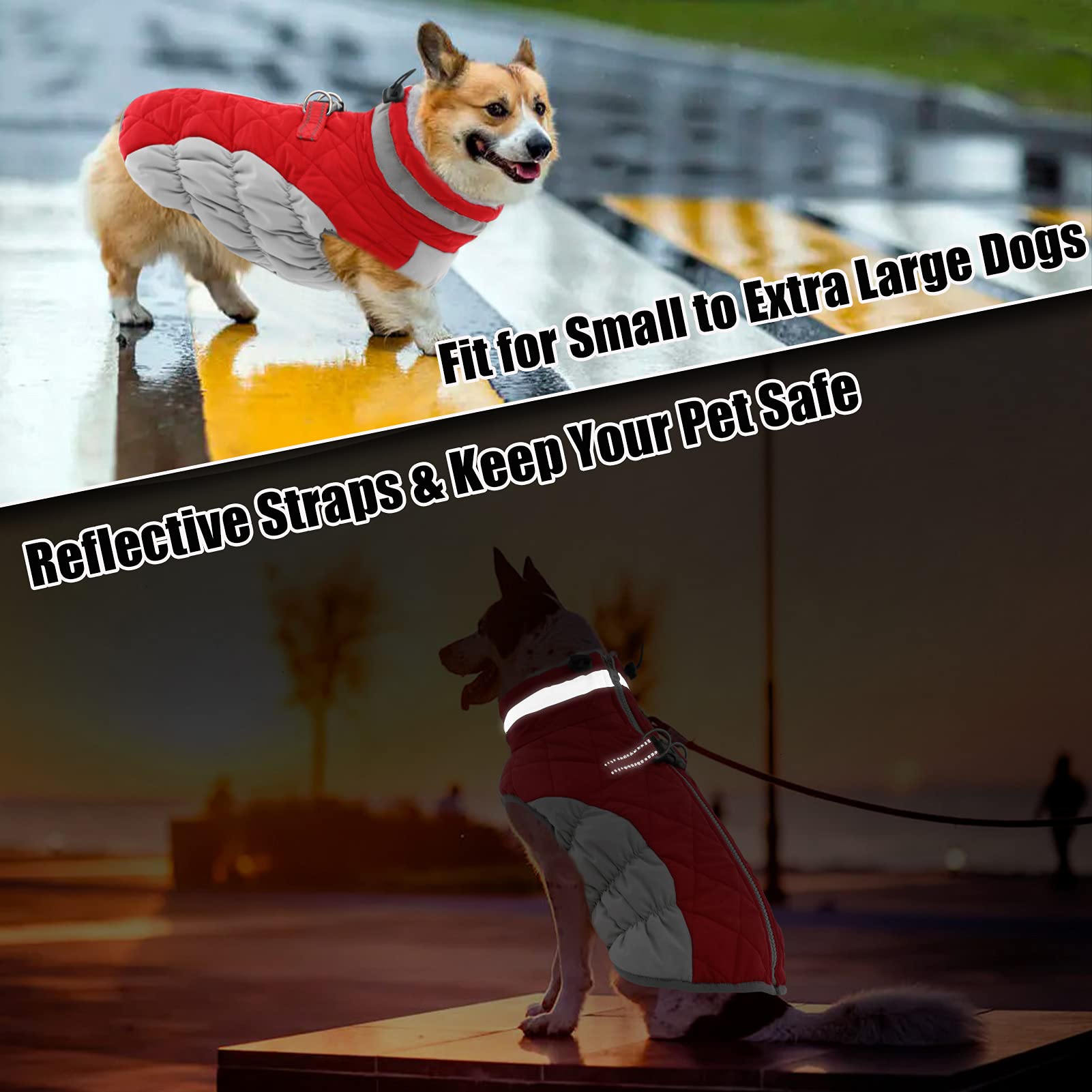 Aofitee Winter Dog Coat Warm Fleece Dog Jacket For Cold Weather, Reflective Zip Up Puppy Dog Sport Vest With Leash Rings, Outdoor Pet Sweater Apparel Clothes For Small Medium Large Dogs, Red S