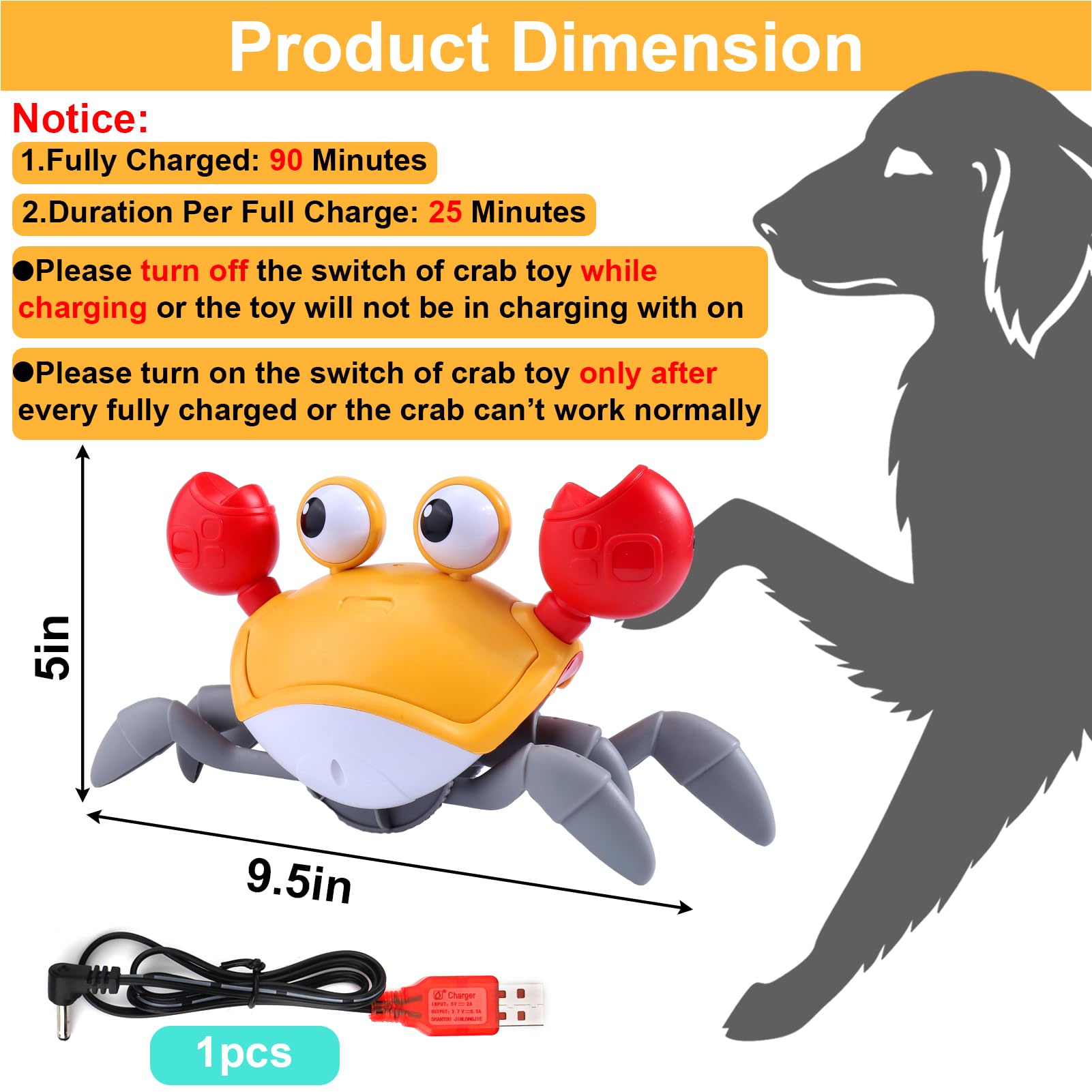 Mity rain Crab Crawling, Escaping Crab Dog Toy with Obstacle Avoidance Sensor, Dancing Crab Toys with Music Sounds & Lights for