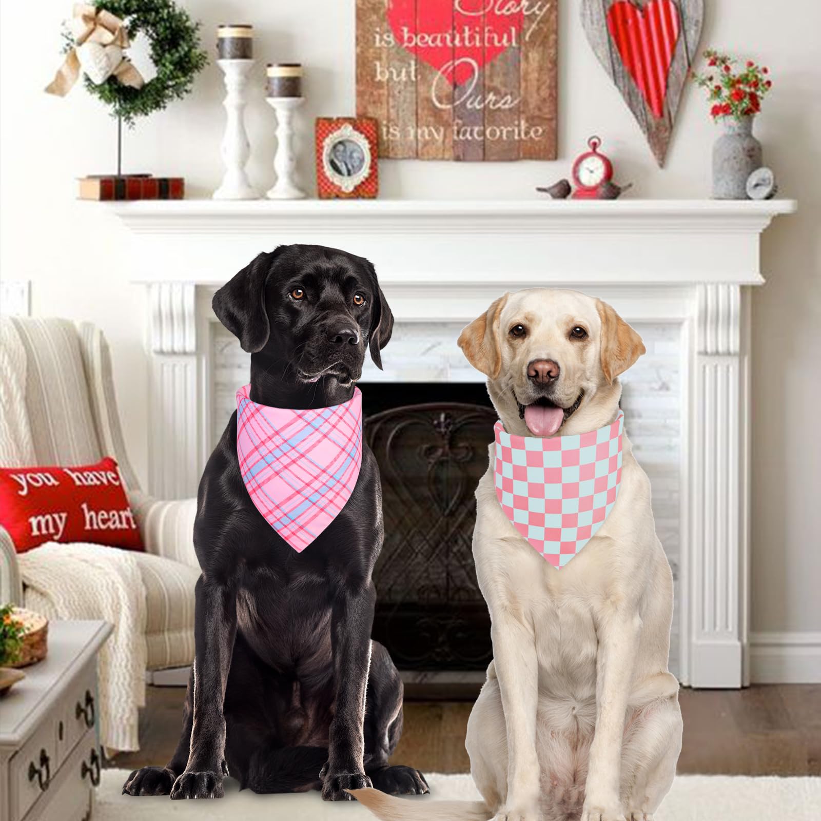 Ququle Dog Bandana Girl Xlarge 2Pcs, Pink Spring Scarf, Durable Triangle Reversible Bibs Handkerchief For Puppy Pet